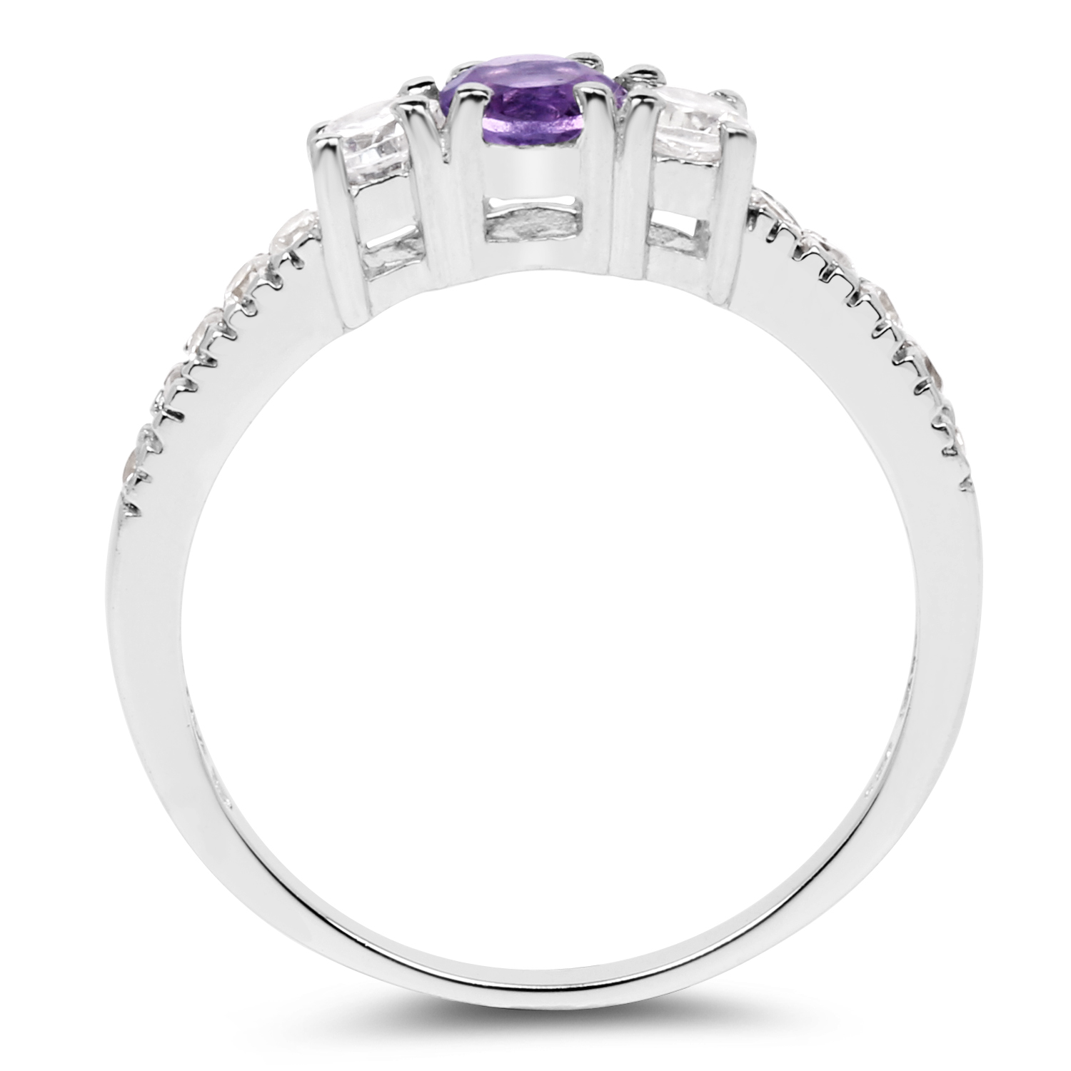 1.52 Carat Genuine Amethyst and White Cubic Zirconia .925 Sterling Silver Ring