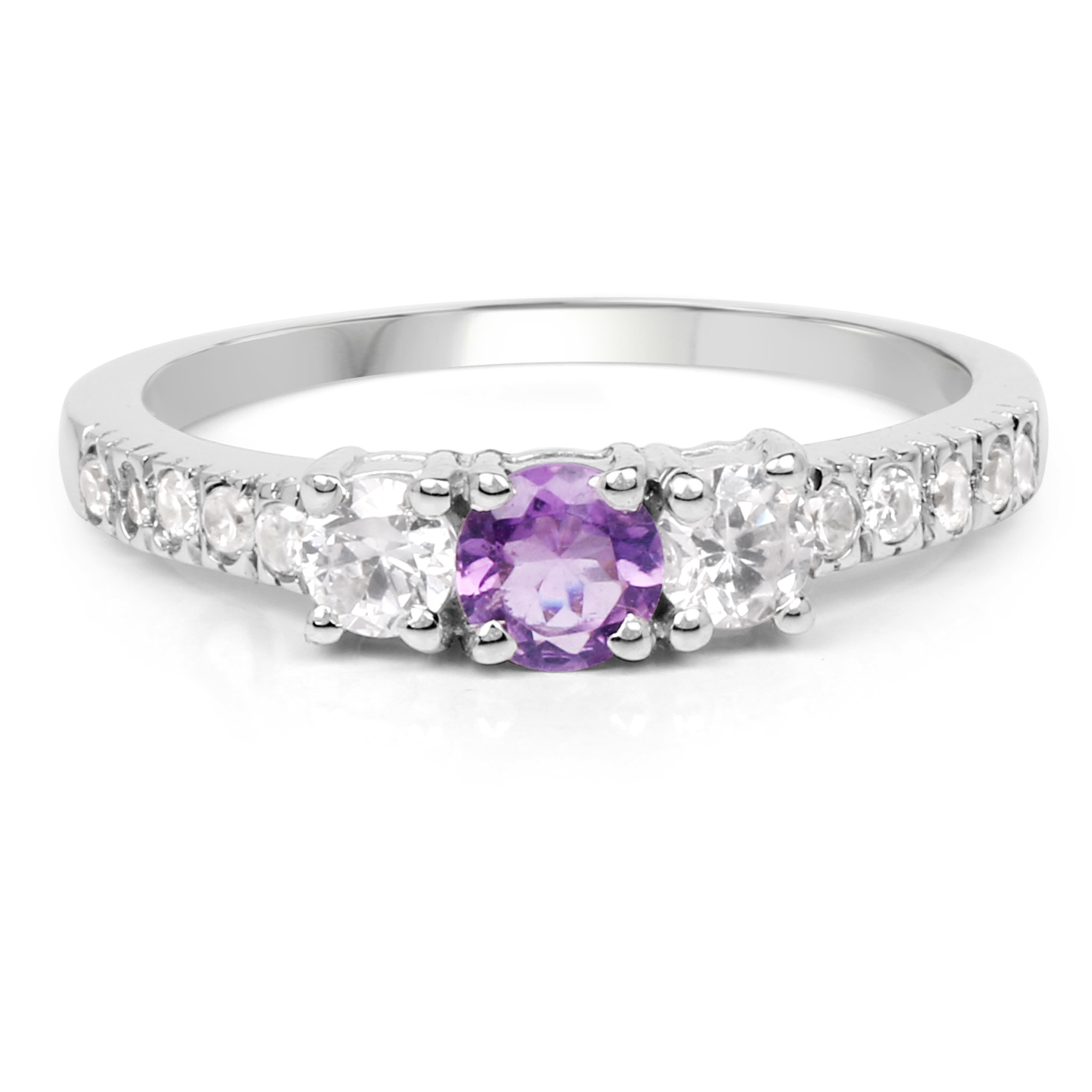 1.52 Carat Genuine Amethyst and White Cubic Zirconia .925 Sterling Silver Ring