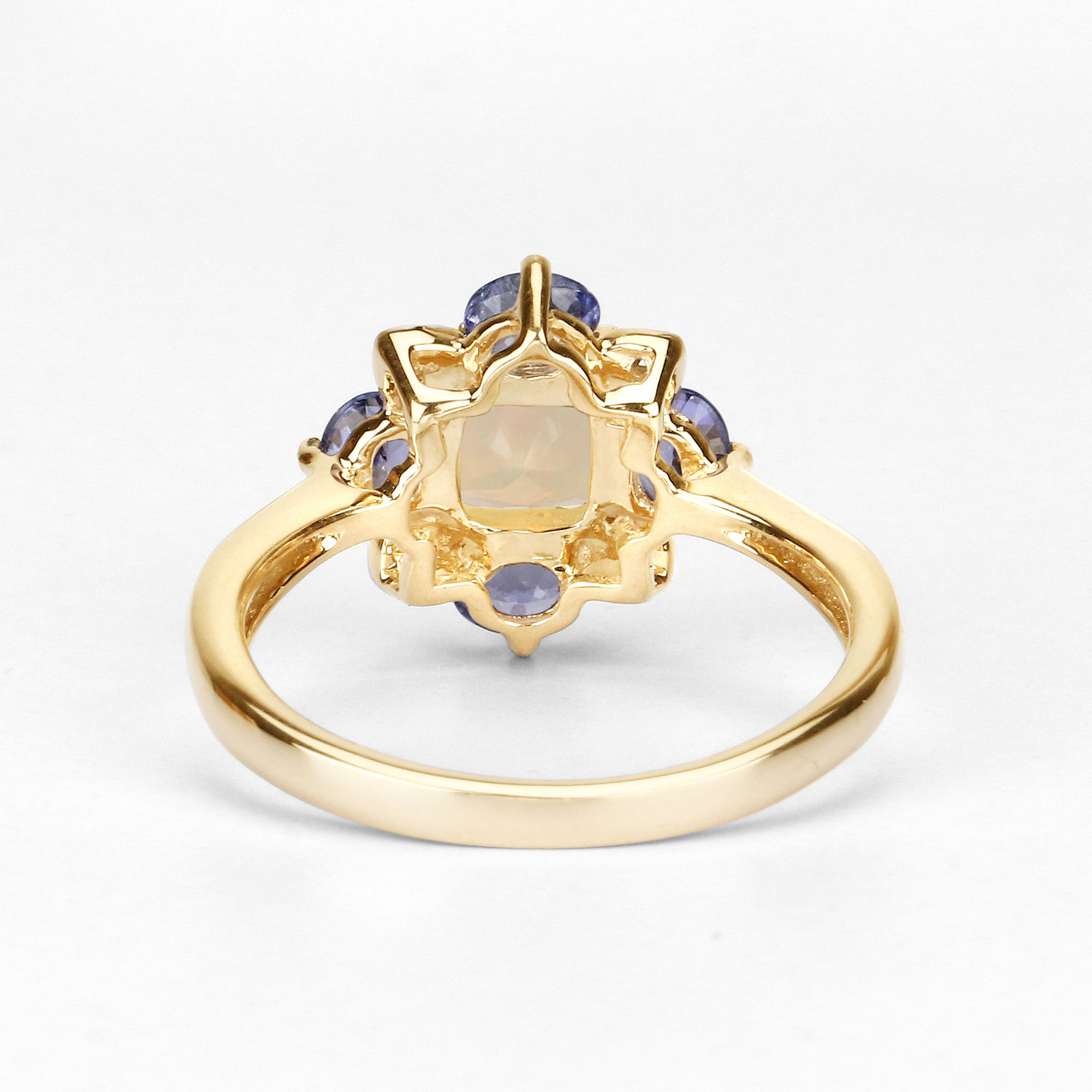 1.20 Carat Genuine Ethiopian Opal, Tanzanite and White Diamond 10K Yellow Gold Ring