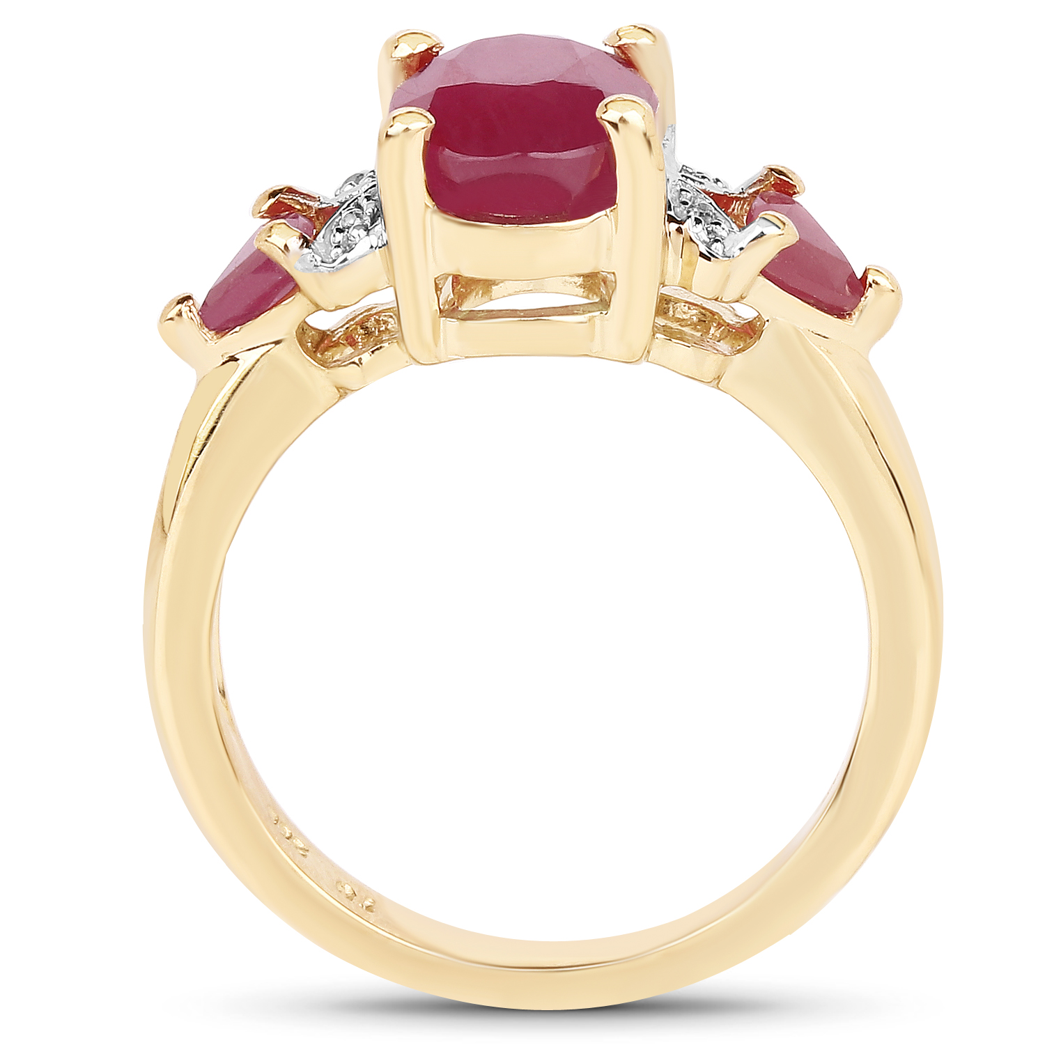 14K Yellow Gold Plated 3.00 Carat Glass Filled Ruby and White Topaz .925 Sterling Silver Ring