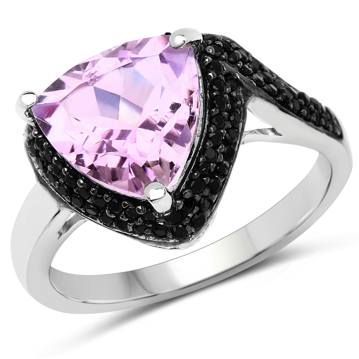 3.53 Carat Genuine Pink Amethyst and Black Spinel .925 Sterling Silver Ring