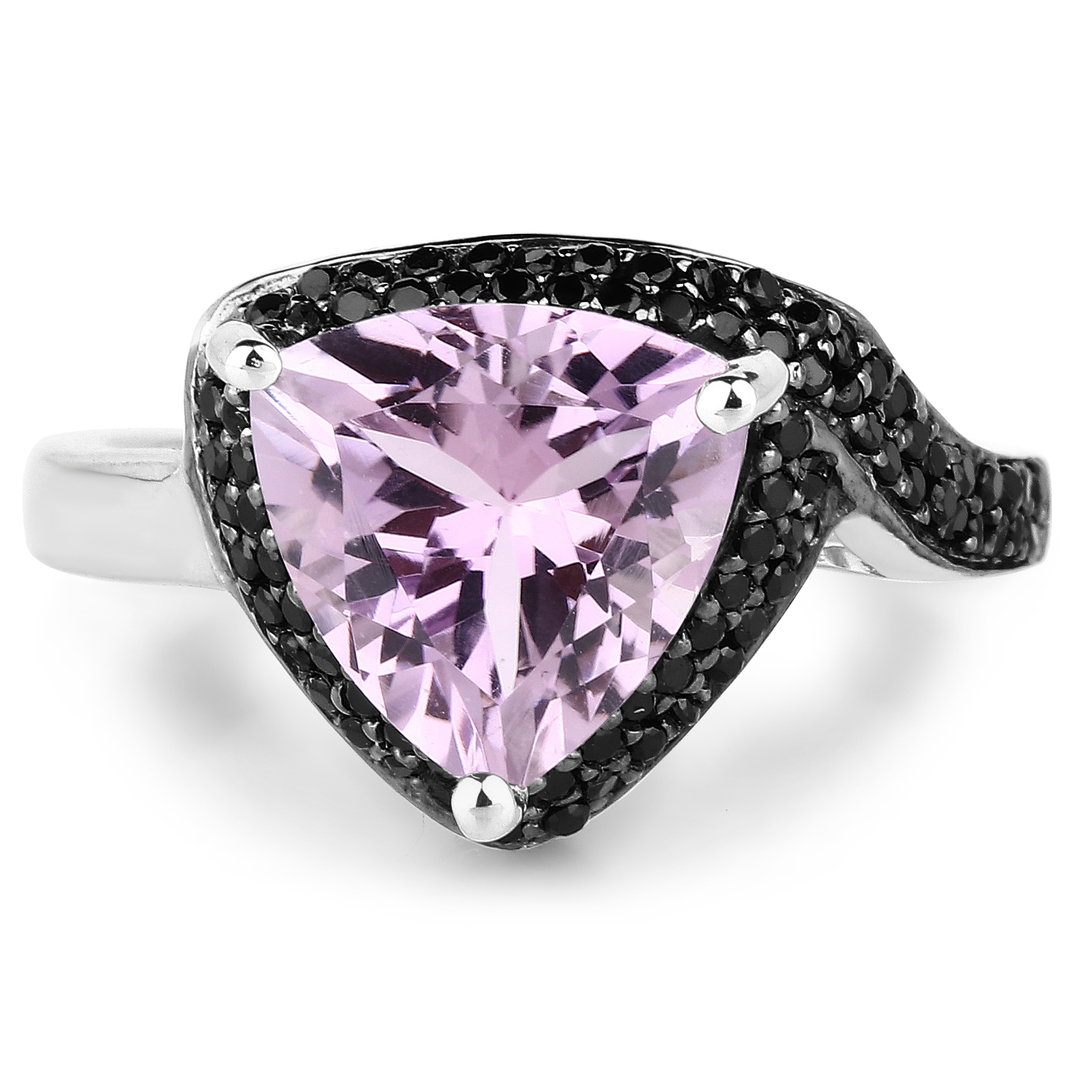 3.53 Carat Genuine Pink Amethyst and Black Spinel .925 Sterling Silver Ring