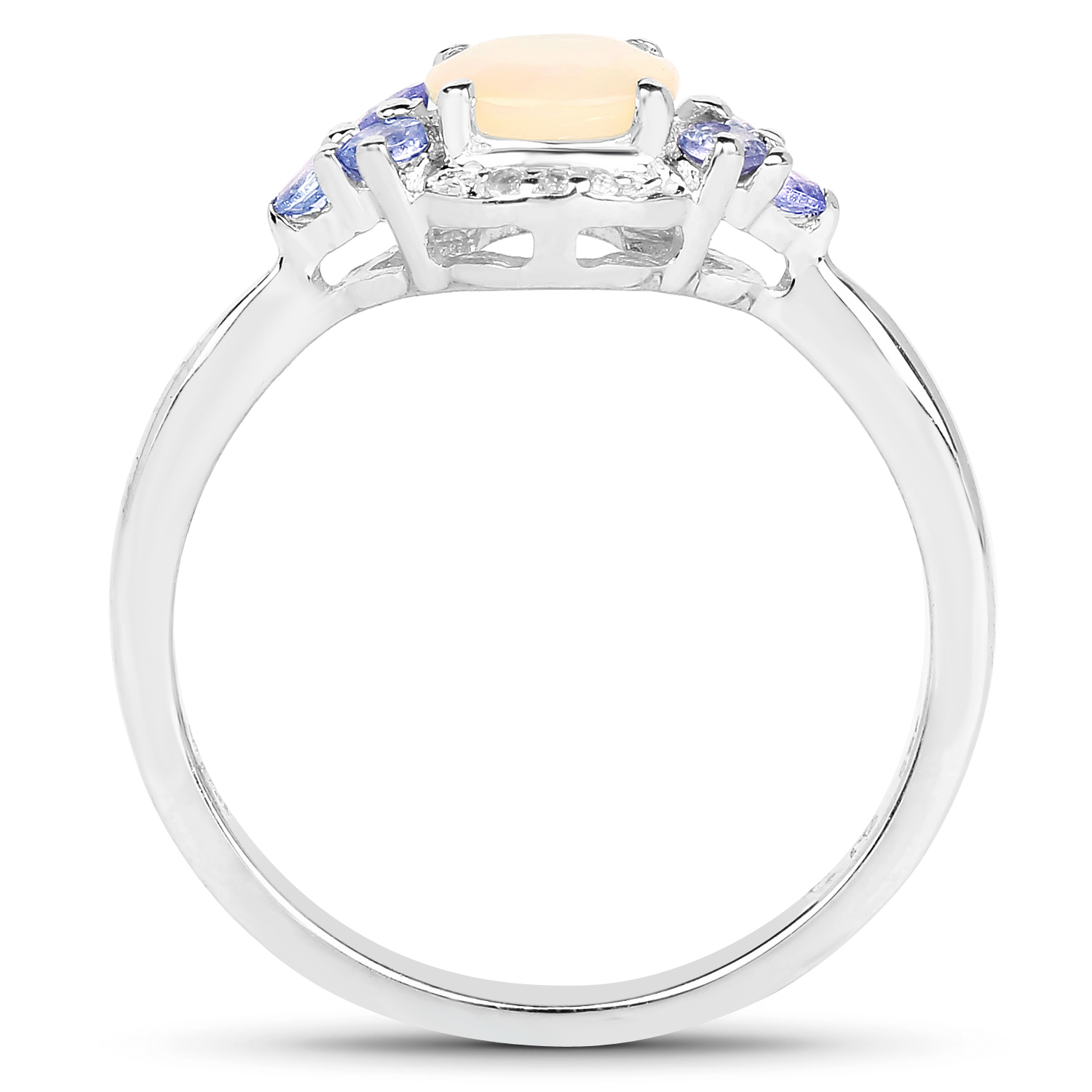 0.74 Carat Genuine Ethiopian Opal, Tanzanite & White Topaz .925 Sterling Silver Ring