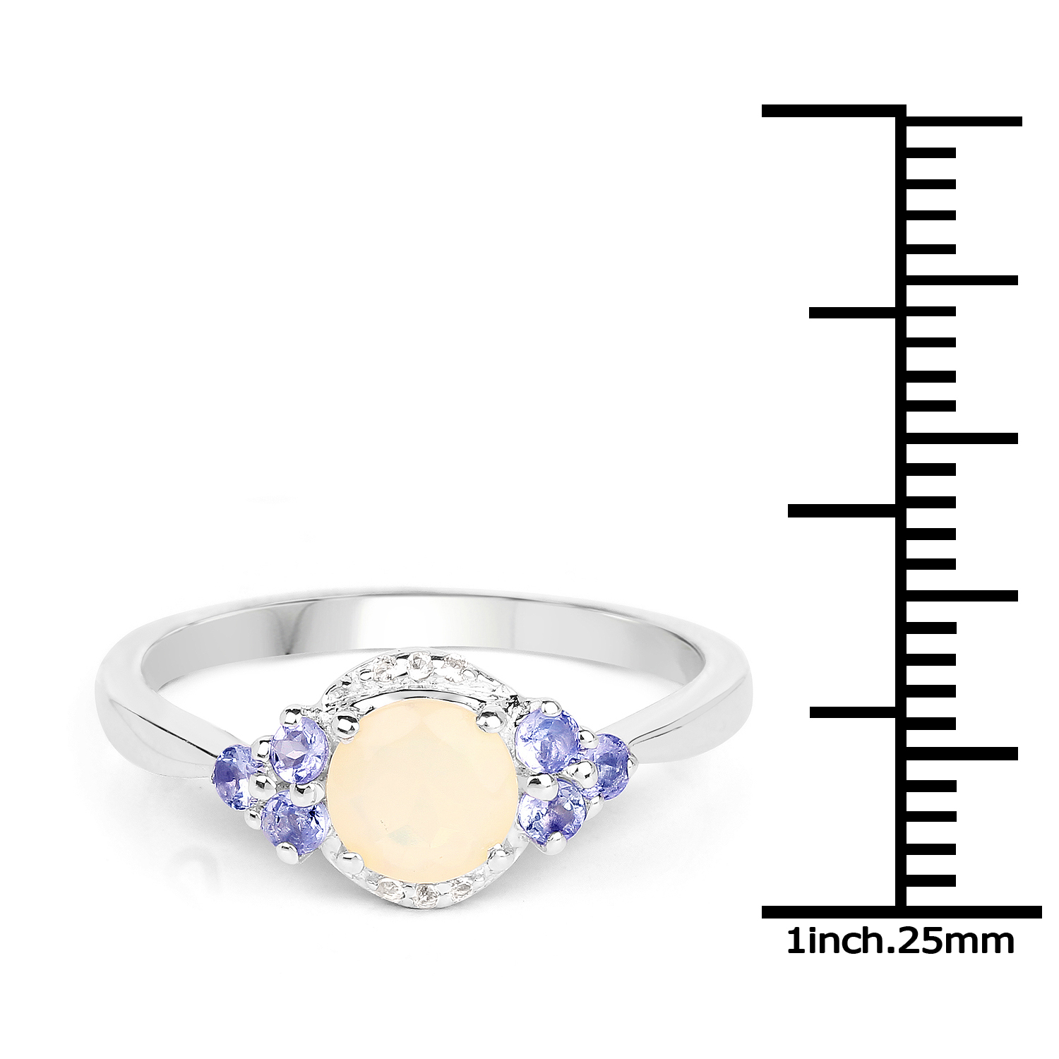 0.74 Carat Genuine Ethiopian Opal, Tanzanite & White Topaz .925 Sterling Silver Ring
