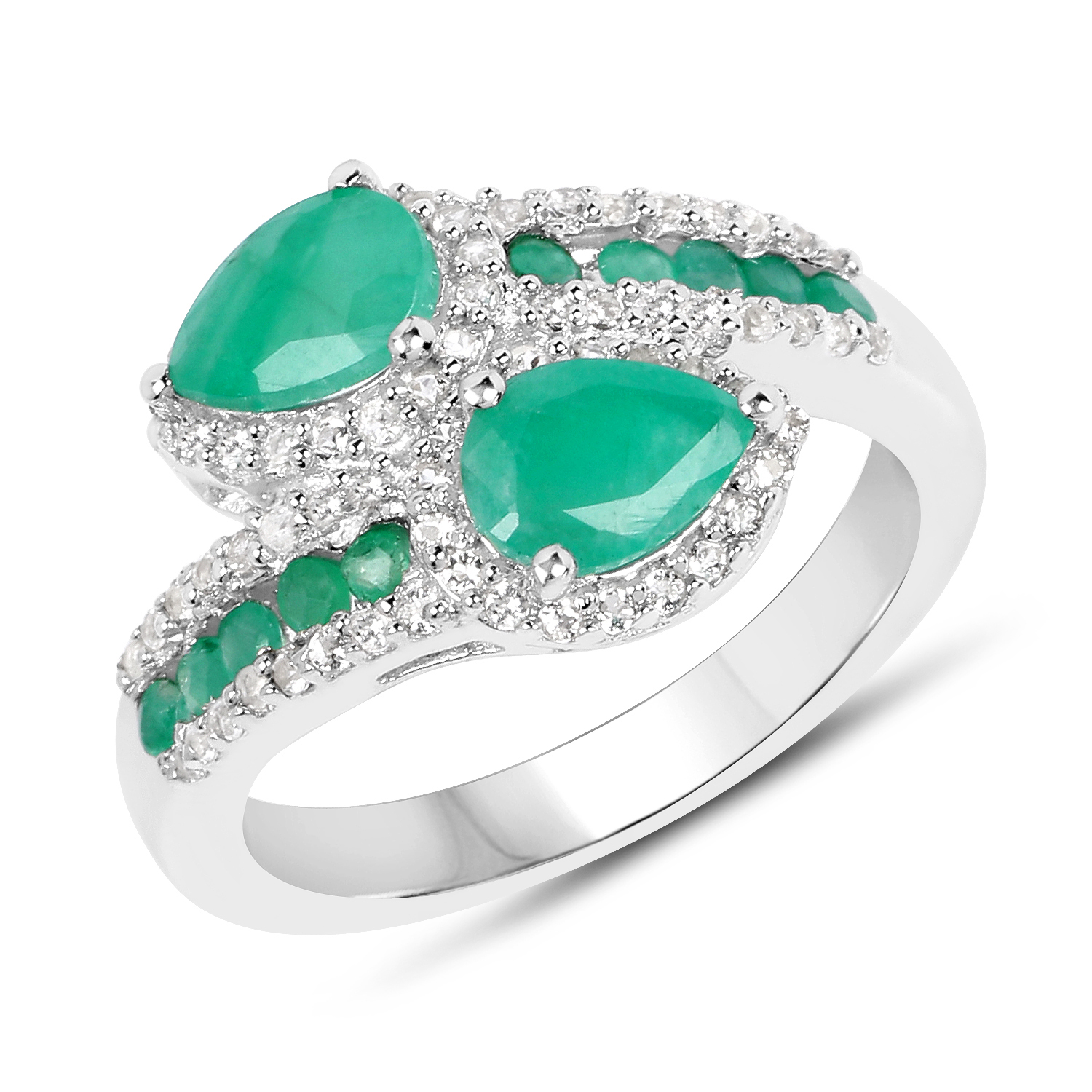 1.83 Carat Genuine Emerald and White Topaz .925 Sterling Silver Ring