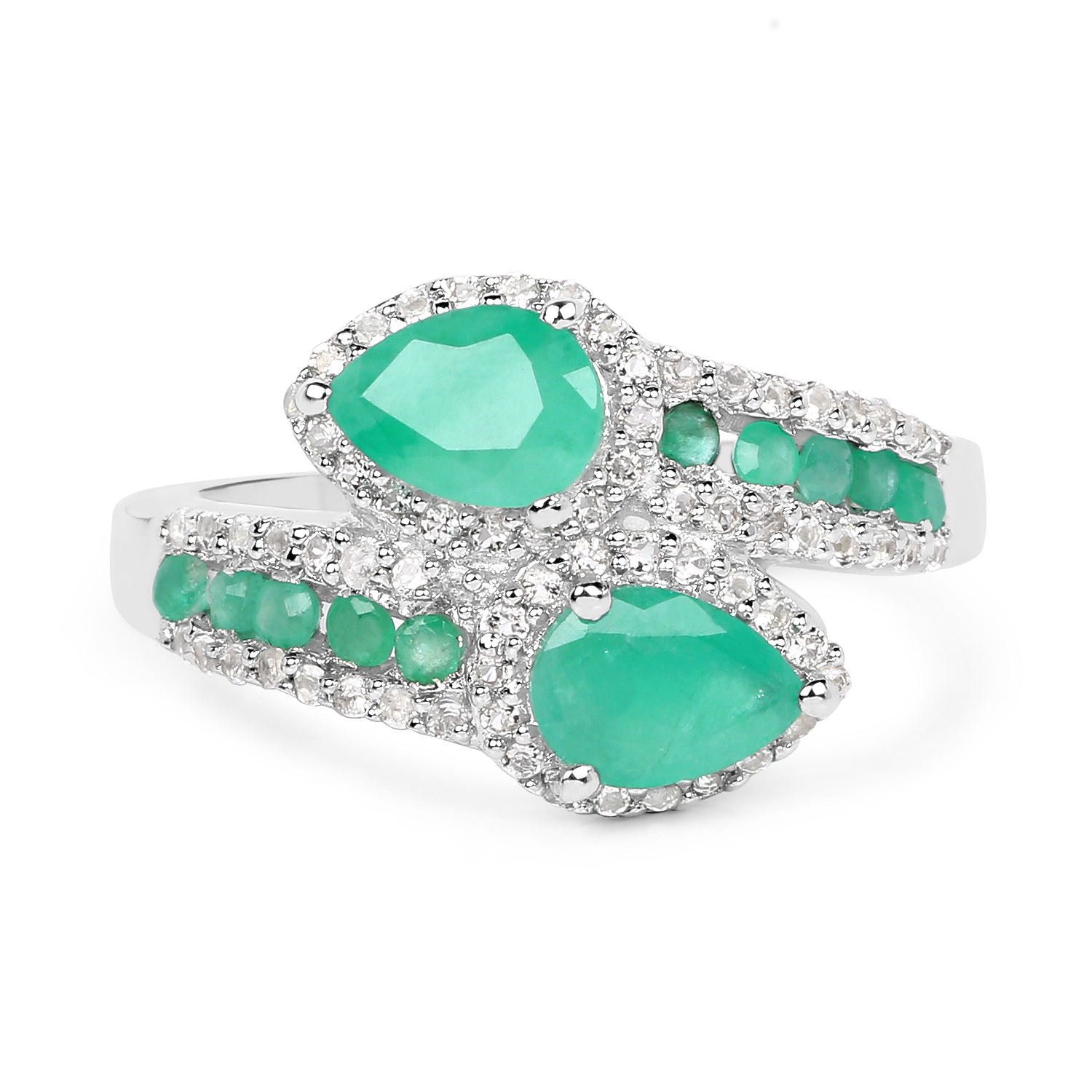 1.83 Carat Genuine Emerald and White Topaz .925 Sterling Silver Ring