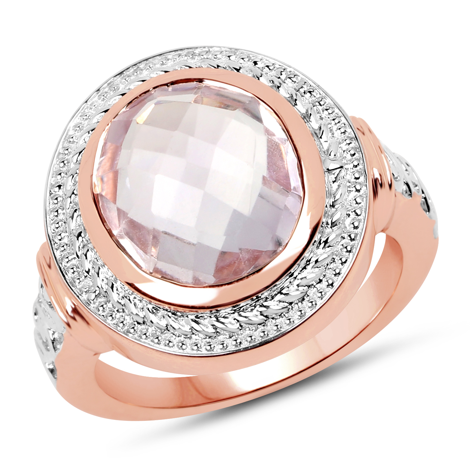 14K Rose Gold Plated 4.00 Carat Genuine Pink Amethyst .925 Sterling Silver Ring