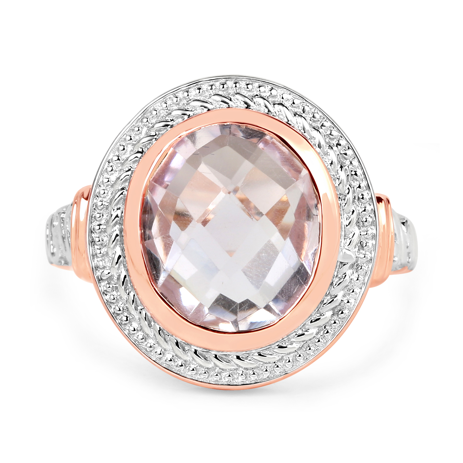 14K Rose Gold Plated 4.00 Carat Genuine Pink Amethyst .925 Sterling Silver Ring