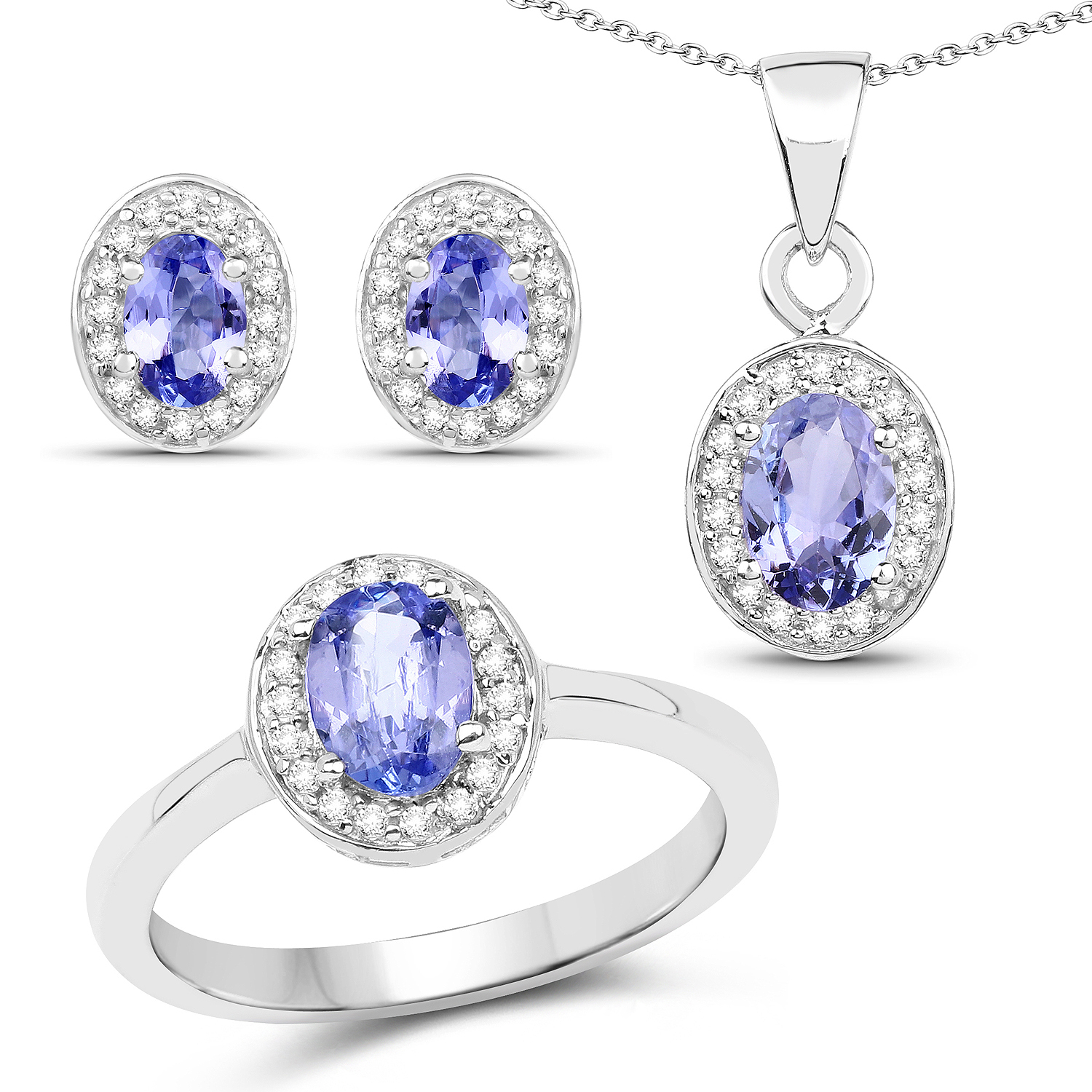 2.72 Carat Genuine Tanzanite & White Topaz .925 Sterling Silver Ring