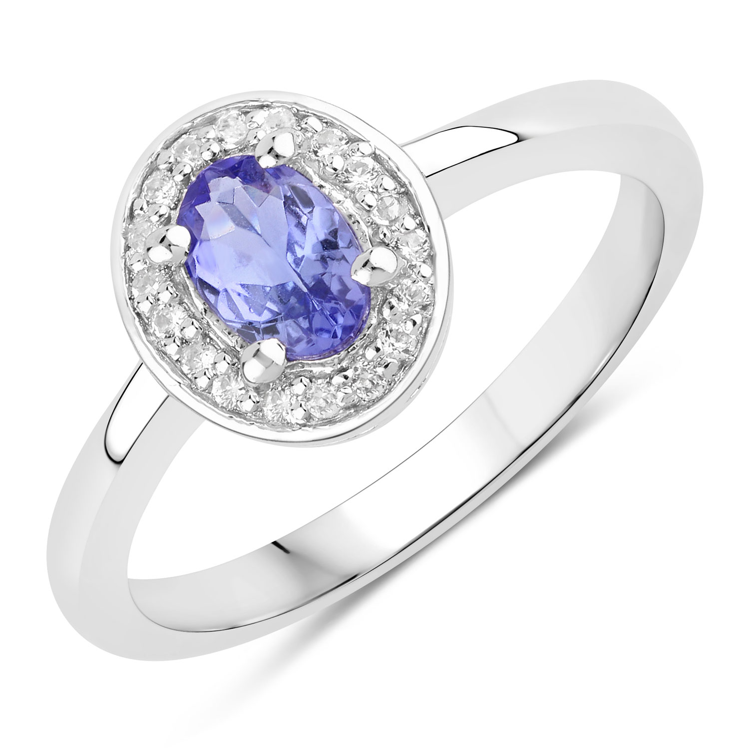 0.84 Carat Genuine Tanzanite and Created White Sapphire .925 Sterling Silver Ring