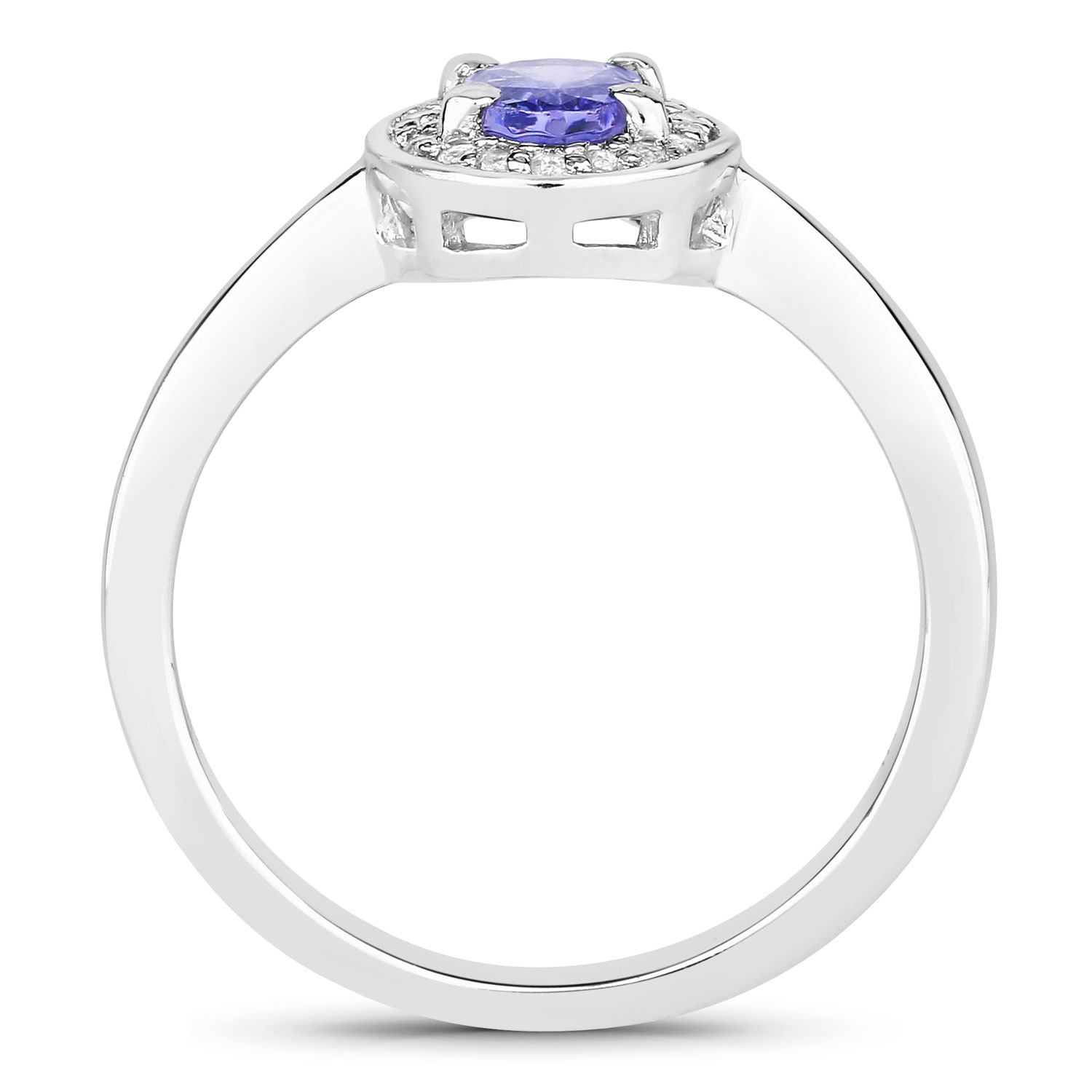 0.84 Carat Genuine Tanzanite and Created White Sapphire .925 Sterling Silver Ring