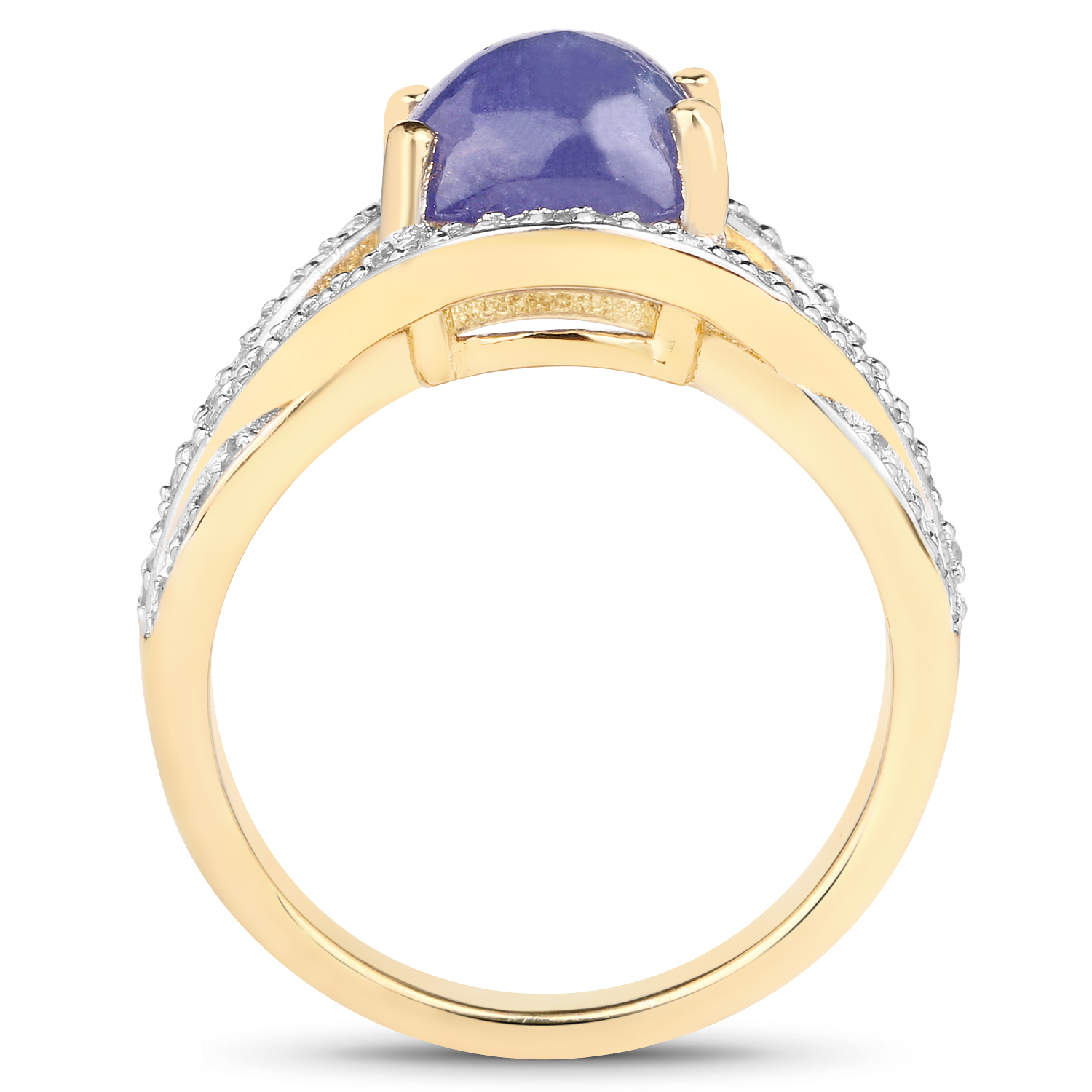 14K Yellow Gold Plated 3.20 Carat Genuine Tanzanite and White Topaz .925 Sterling Silver Ring