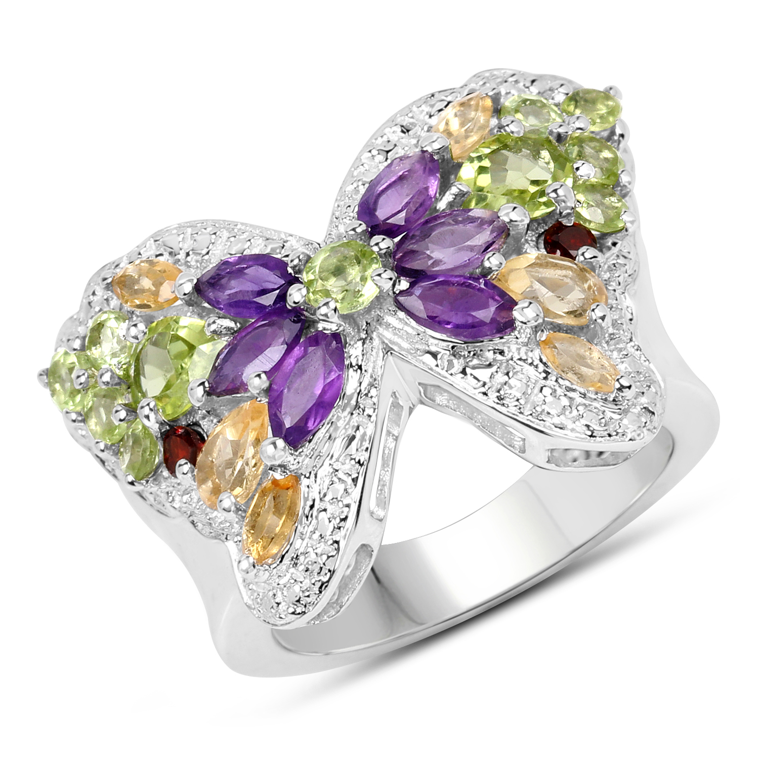 3.34 Carat Genuine Multi Stone .925 Sterling Silver Ring
