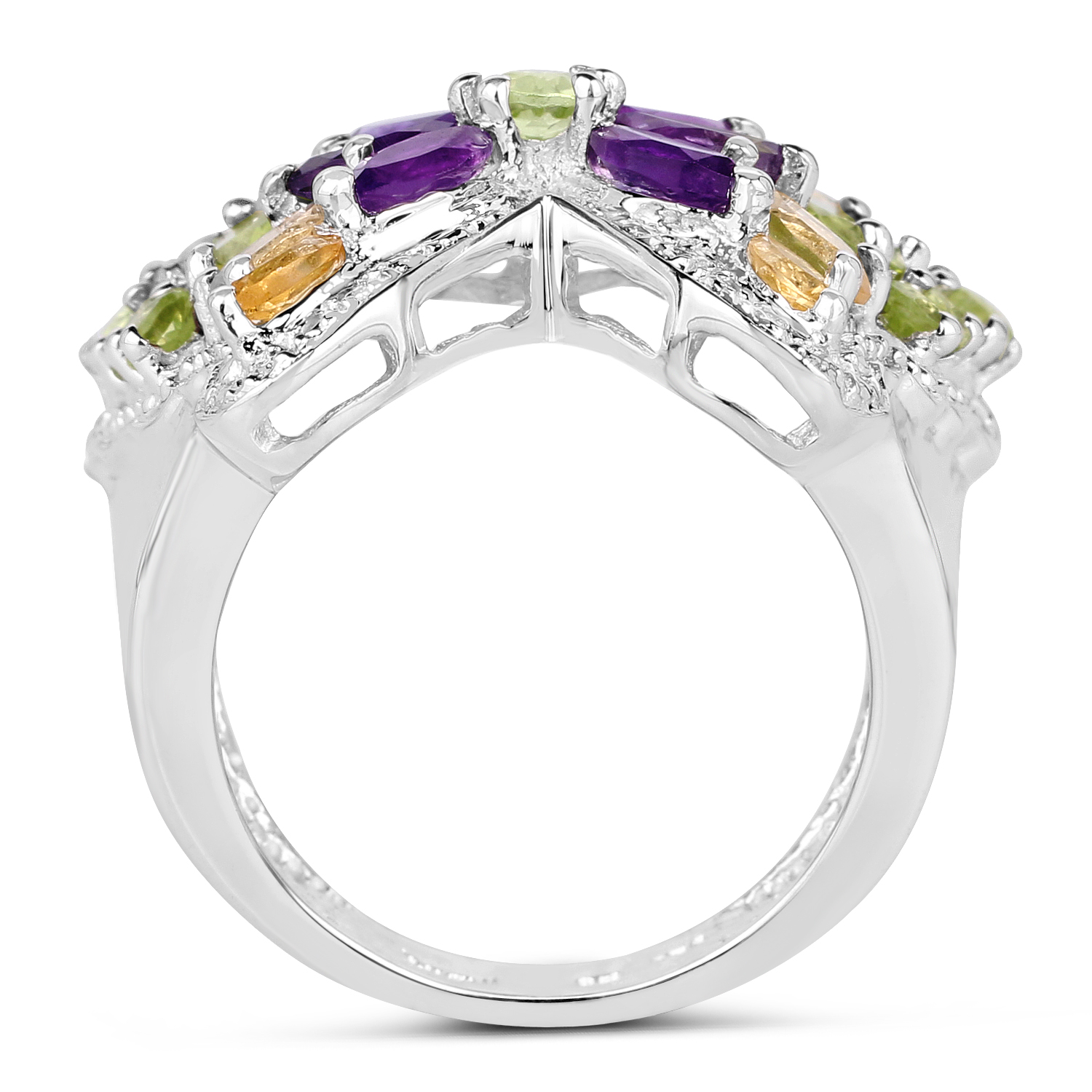 3.34 Carat Genuine Multi Stone .925 Sterling Silver Ring