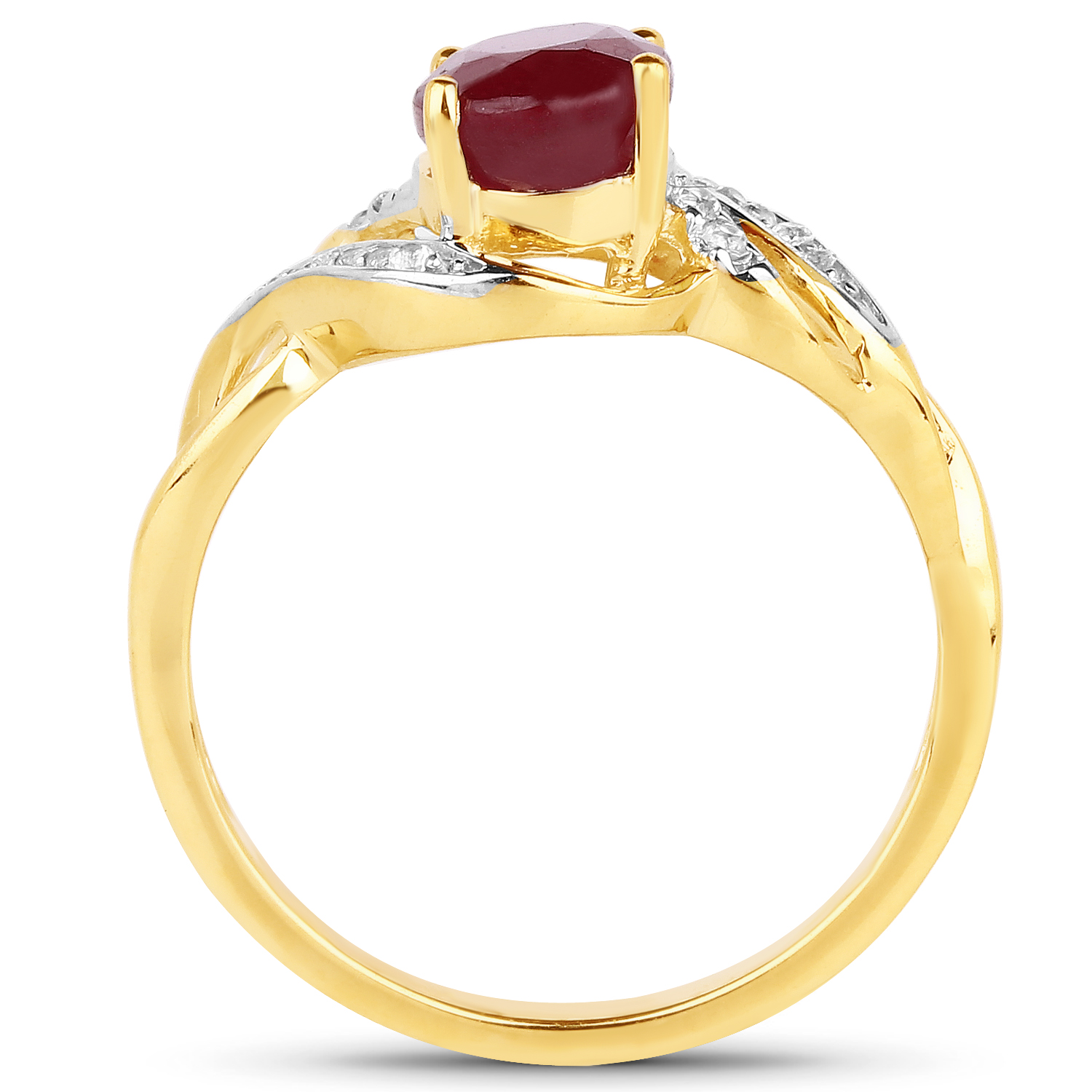 14K Yellow Gold Plated 1.72 Carat Glass Filled Ruby and White Topaz .925 Sterling Silver Ring