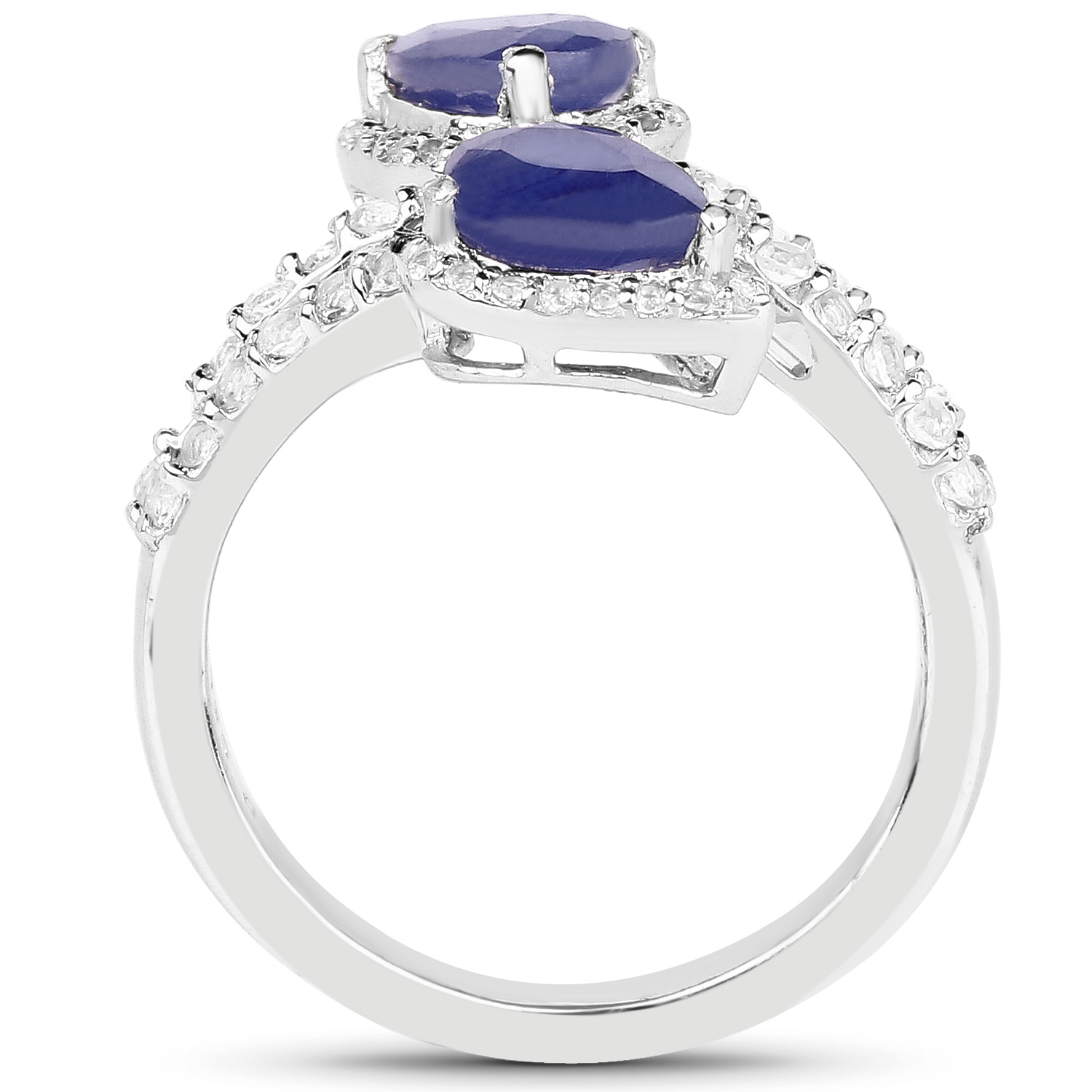 2.74 Carat Glass Filled Sapphire and White Topaz .925 Sterling Silver Ring