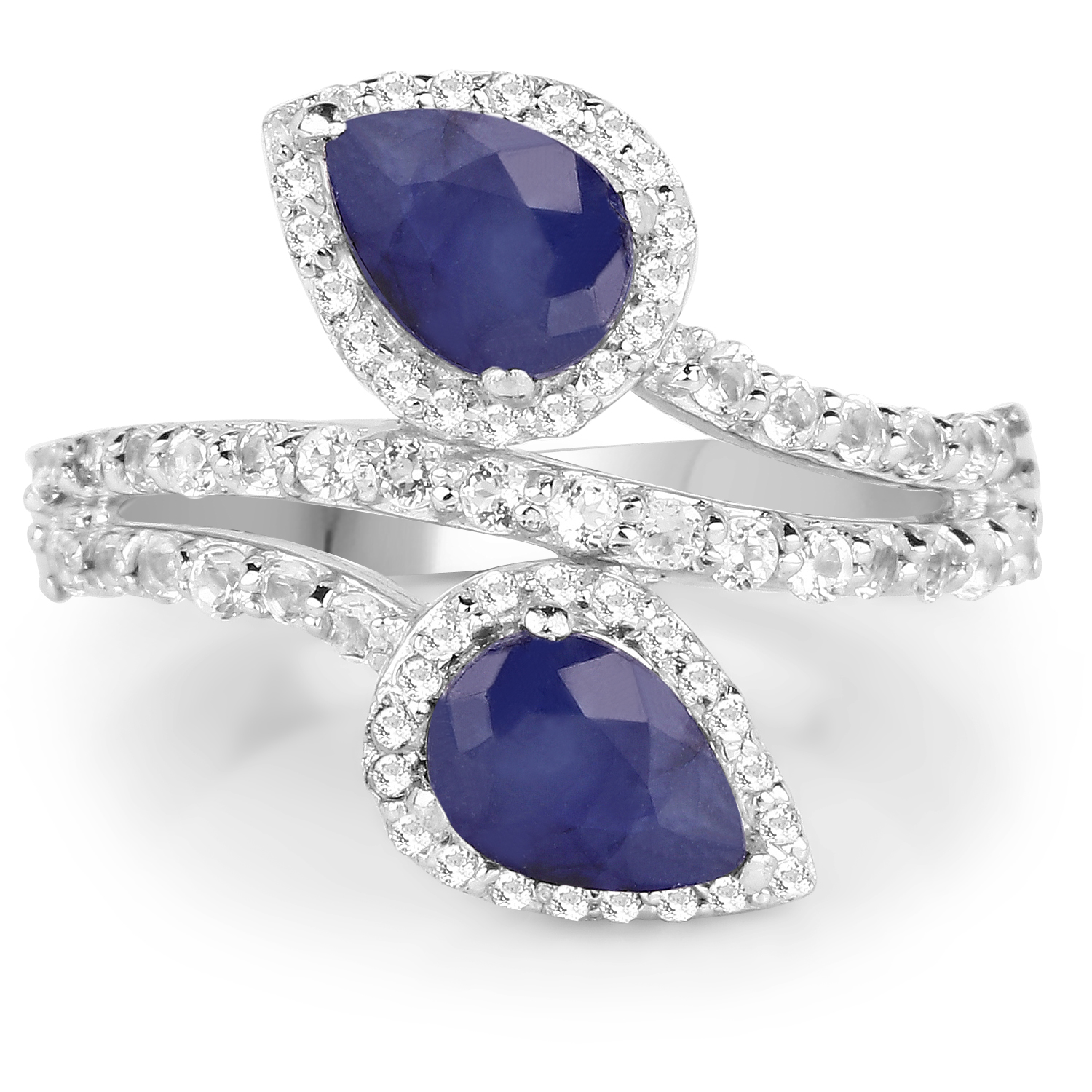 2.74 Carat Glass Filled Sapphire and White Topaz .925 Sterling Silver Ring