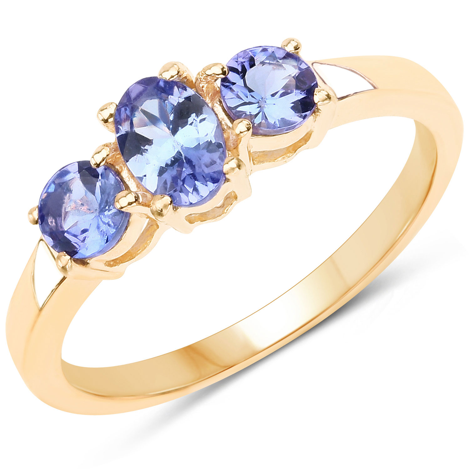 18K Yellow Gold Plated 0.90 Carat Genuine Tanzanite .925 Sterling Silver Ring