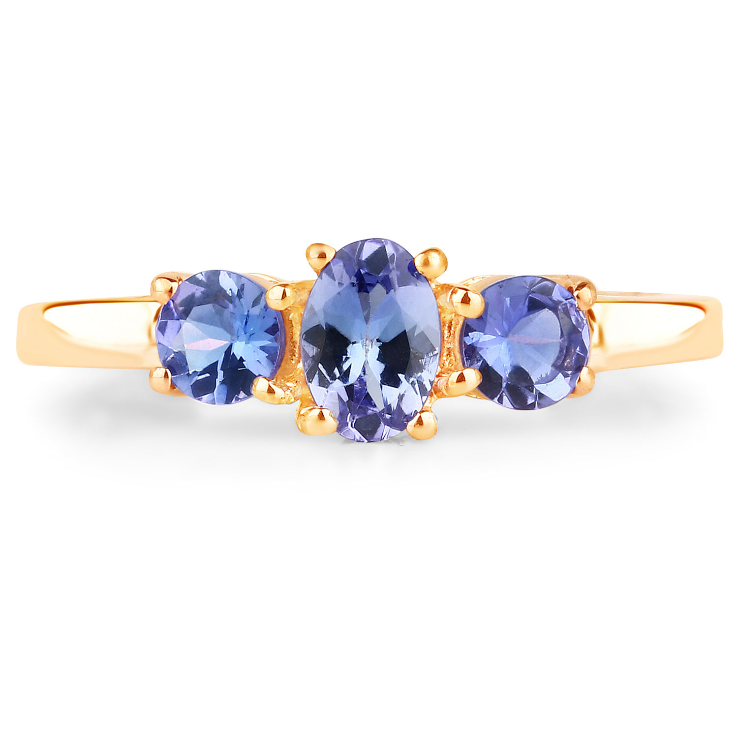 18K Yellow Gold Plated 0.90 Carat Genuine Tanzanite .925 Sterling Silver Ring
