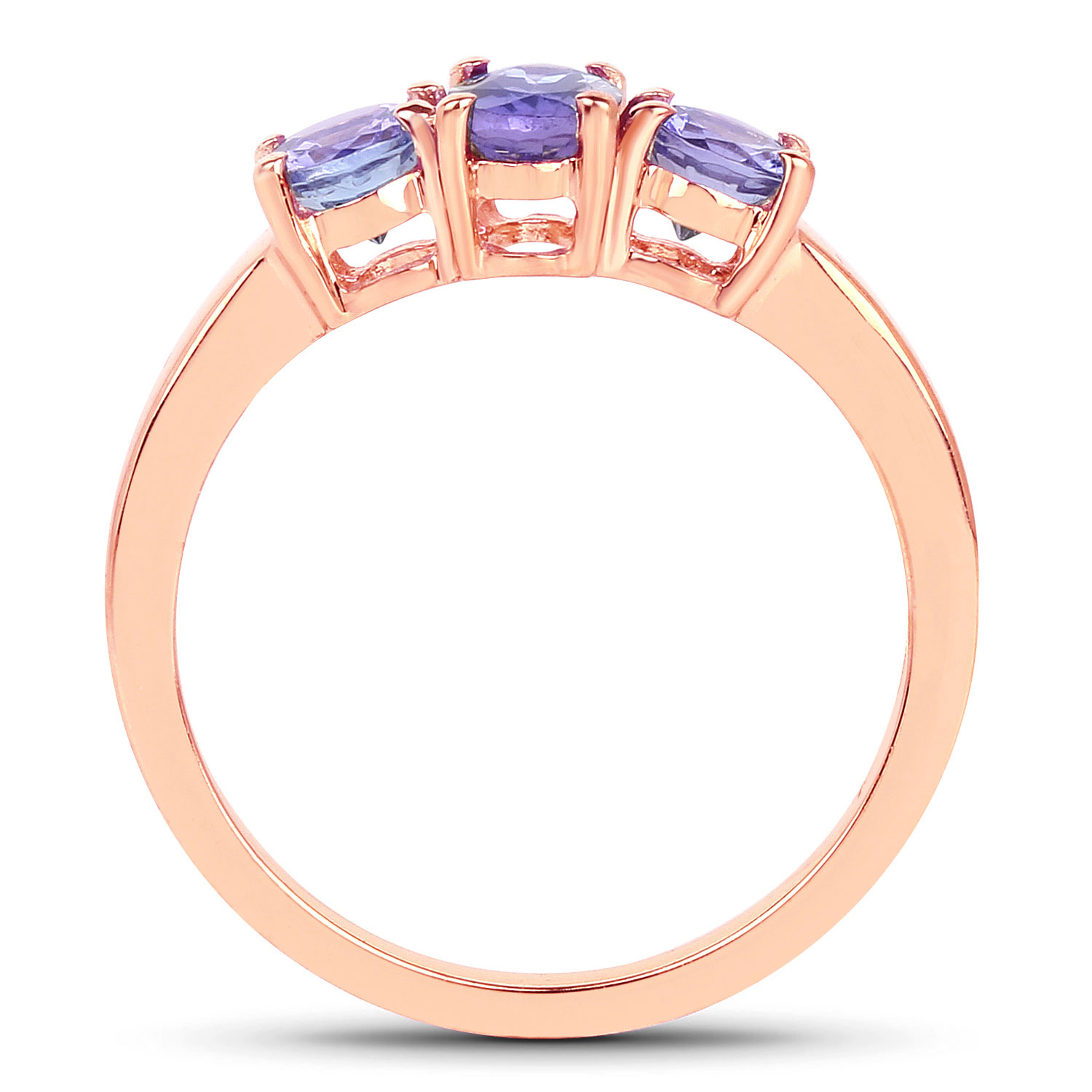 18K Rose Gold Plated 0.90 Carat Genuine Tanzanite .925 Sterling Silver Ring