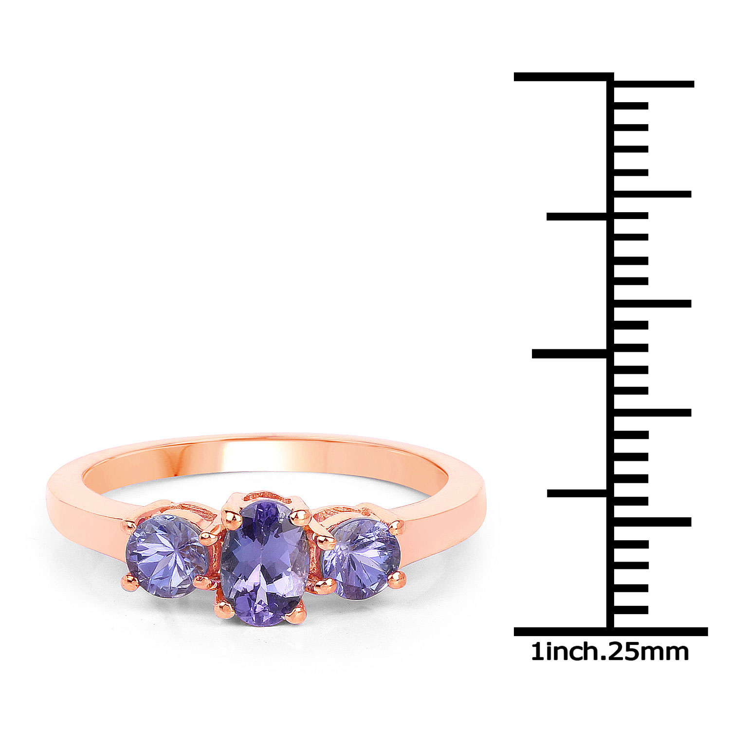 18K Rose Gold Plated 0.90 Carat Genuine Tanzanite .925 Sterling Silver Ring