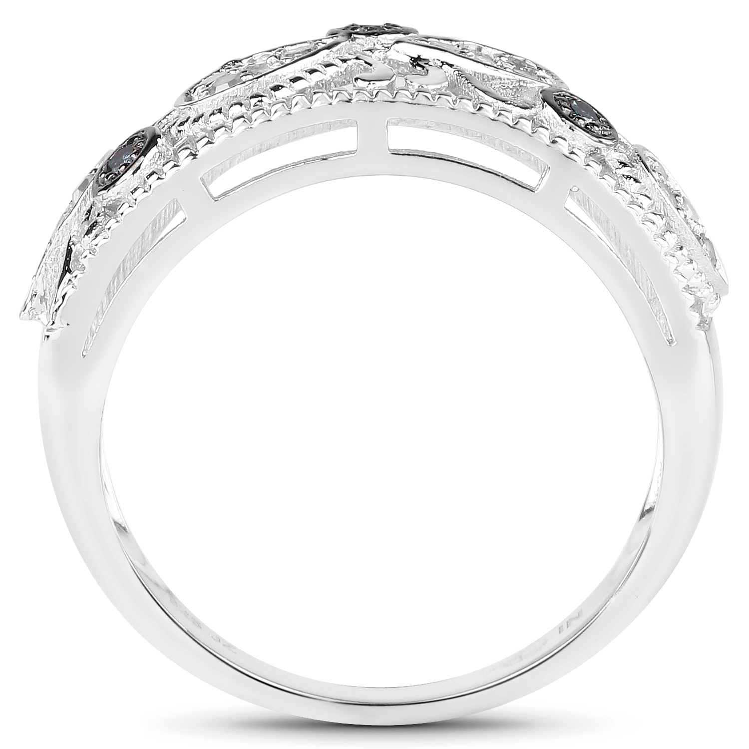 0.21 Carat Genuine Blue Diamond & White Diamond .925 Sterling Silver Ring