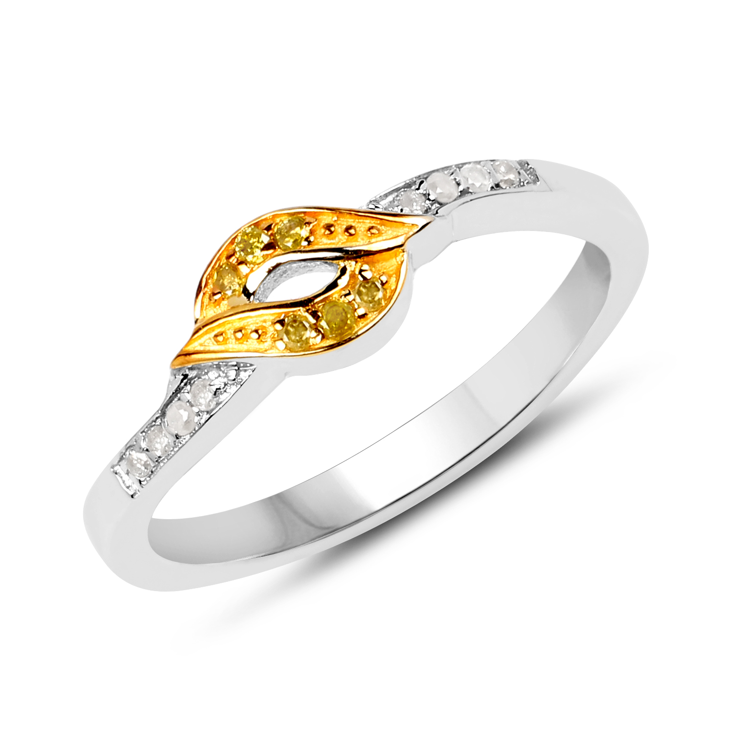 0.09 Carat Genuine White Diamond and Yellow Diamond .925 Sterling Silver Ring