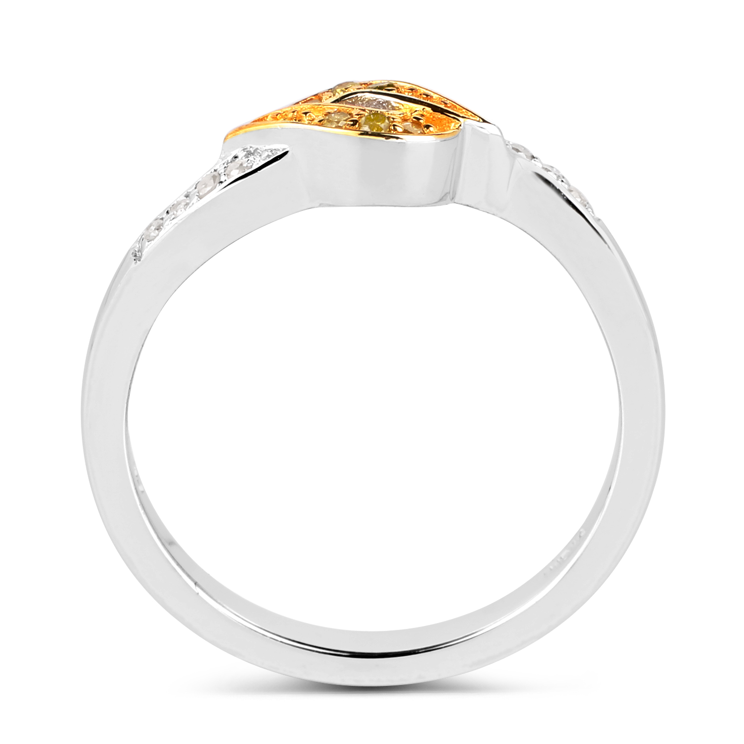 0.09 Carat Genuine White Diamond and Yellow Diamond .925 Sterling Silver Ring