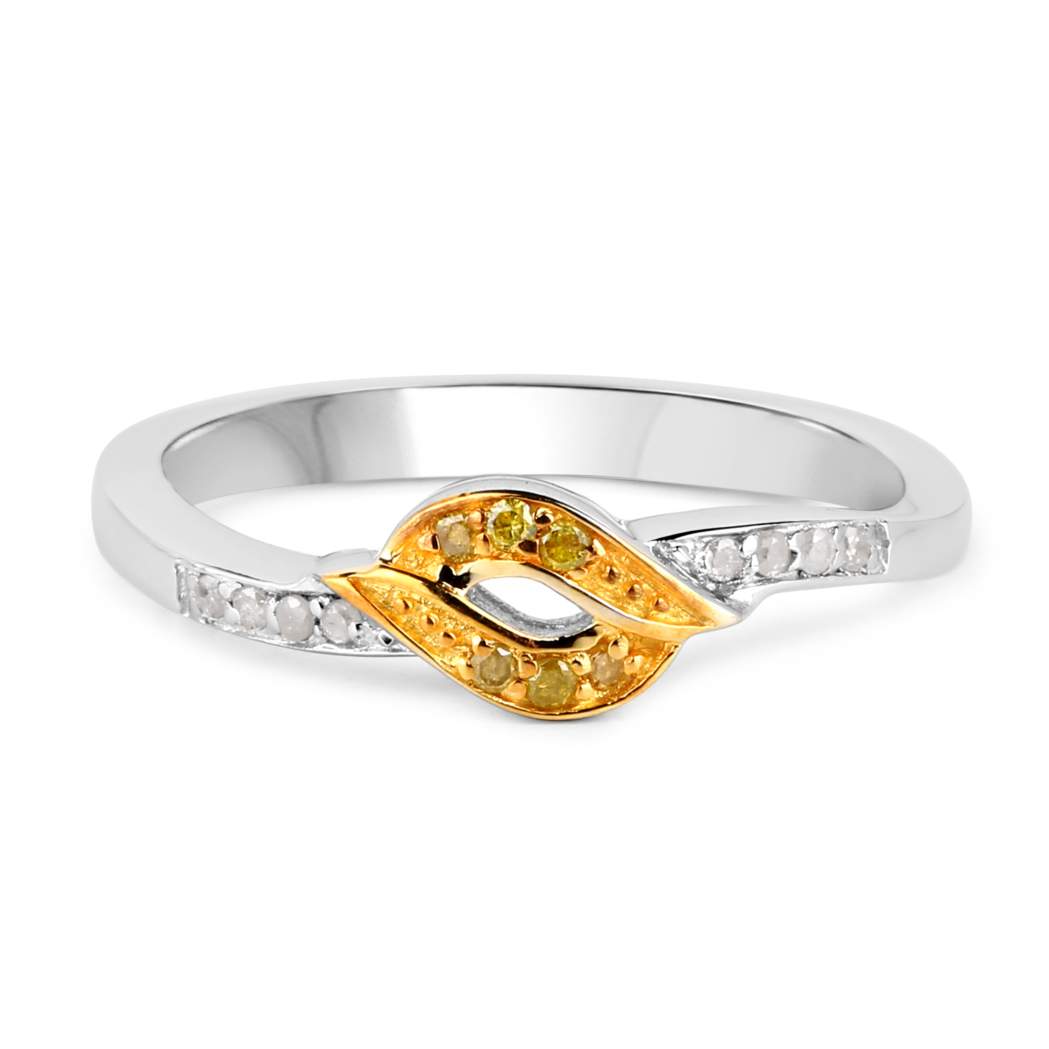 0.09 Carat Genuine White Diamond and Yellow Diamond .925 Sterling Silver Ring