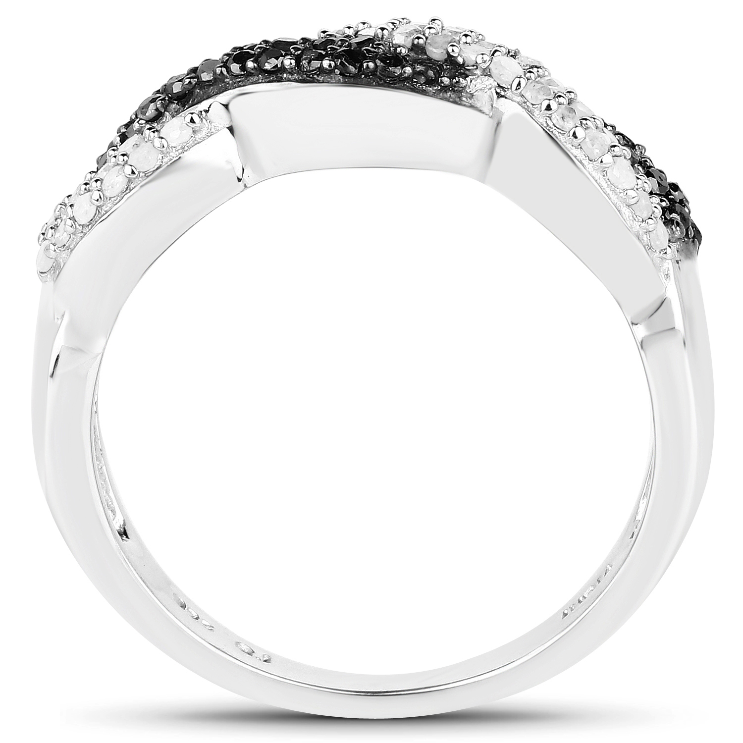 0.38 Carat Genuine Black Diamond & White Diamond .925 Sterling Silver Ring