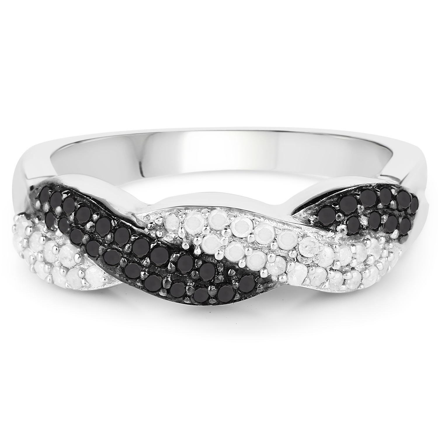 0.38 Carat Genuine Black Diamond & White Diamond .925 Sterling Silver Ring