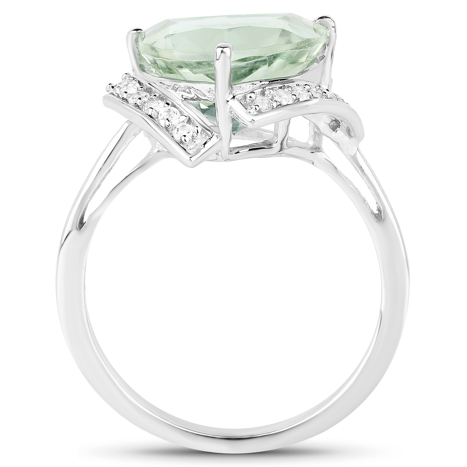 4.12 Carat Genuine Green Amethyst and White Topaz .925 Sterling Silver Ring