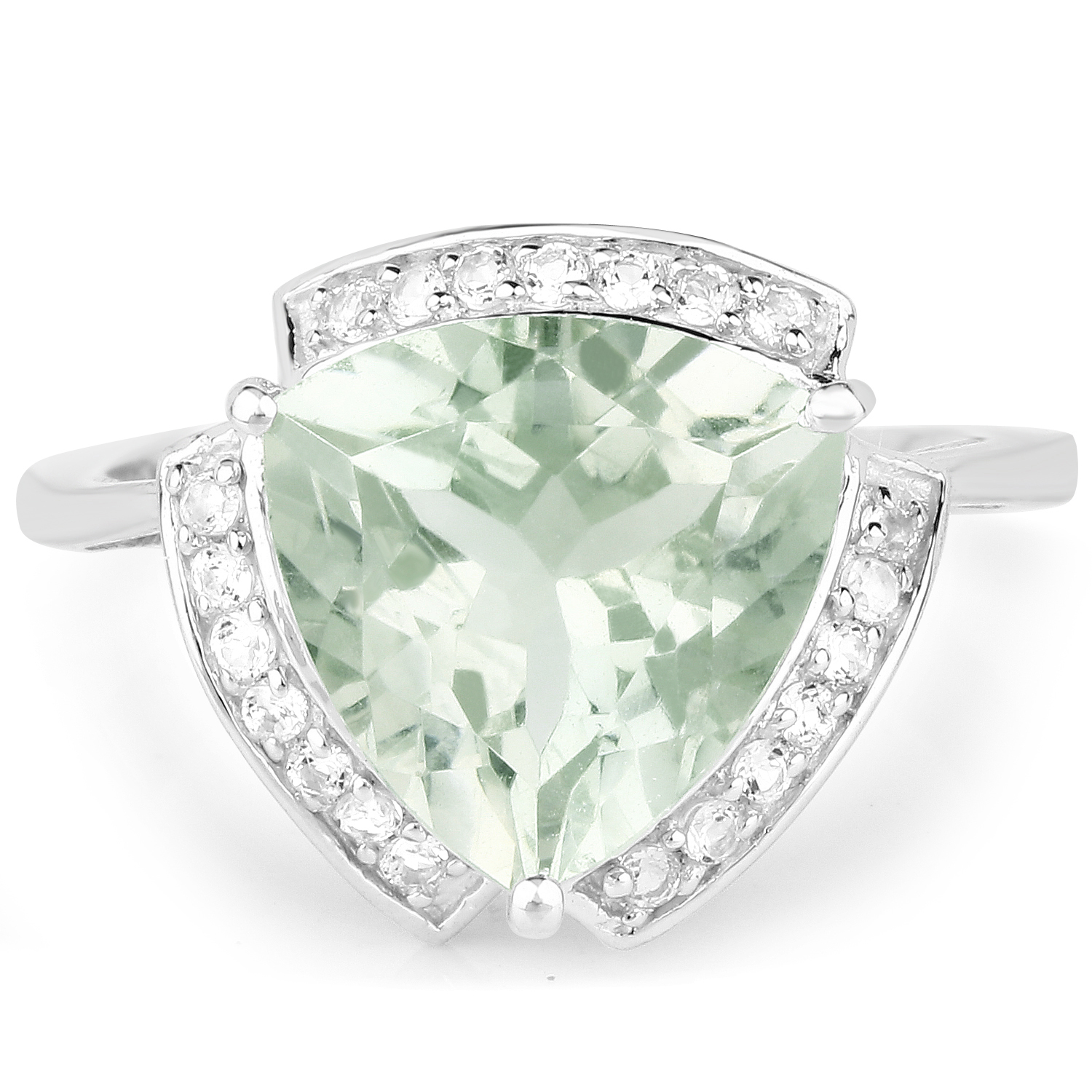 4.12 Carat Genuine Green Amethyst and White Topaz .925 Sterling Silver Ring