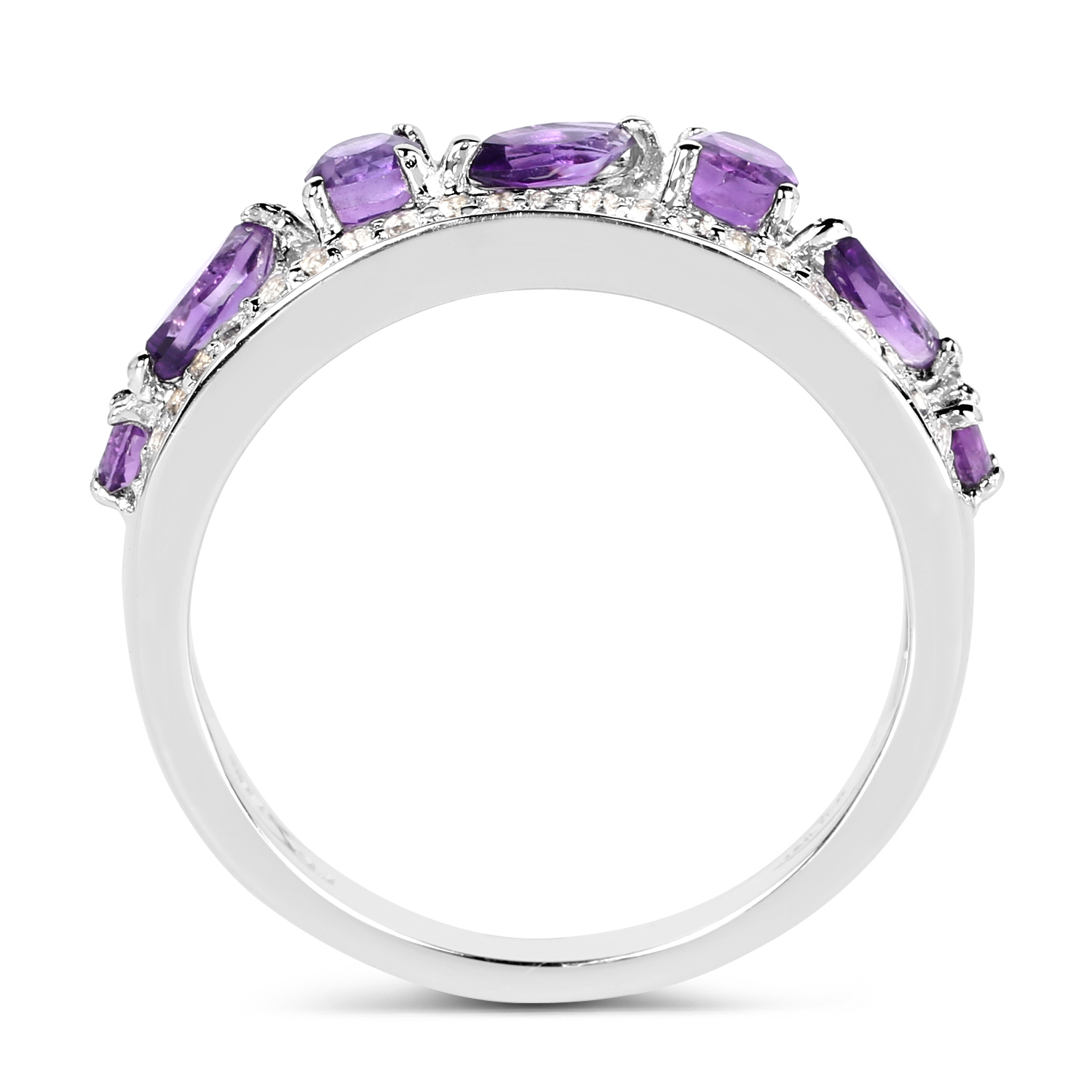 1.17 Carat Genuine Amethyst & White Topaz .925 Sterling Silver Ring