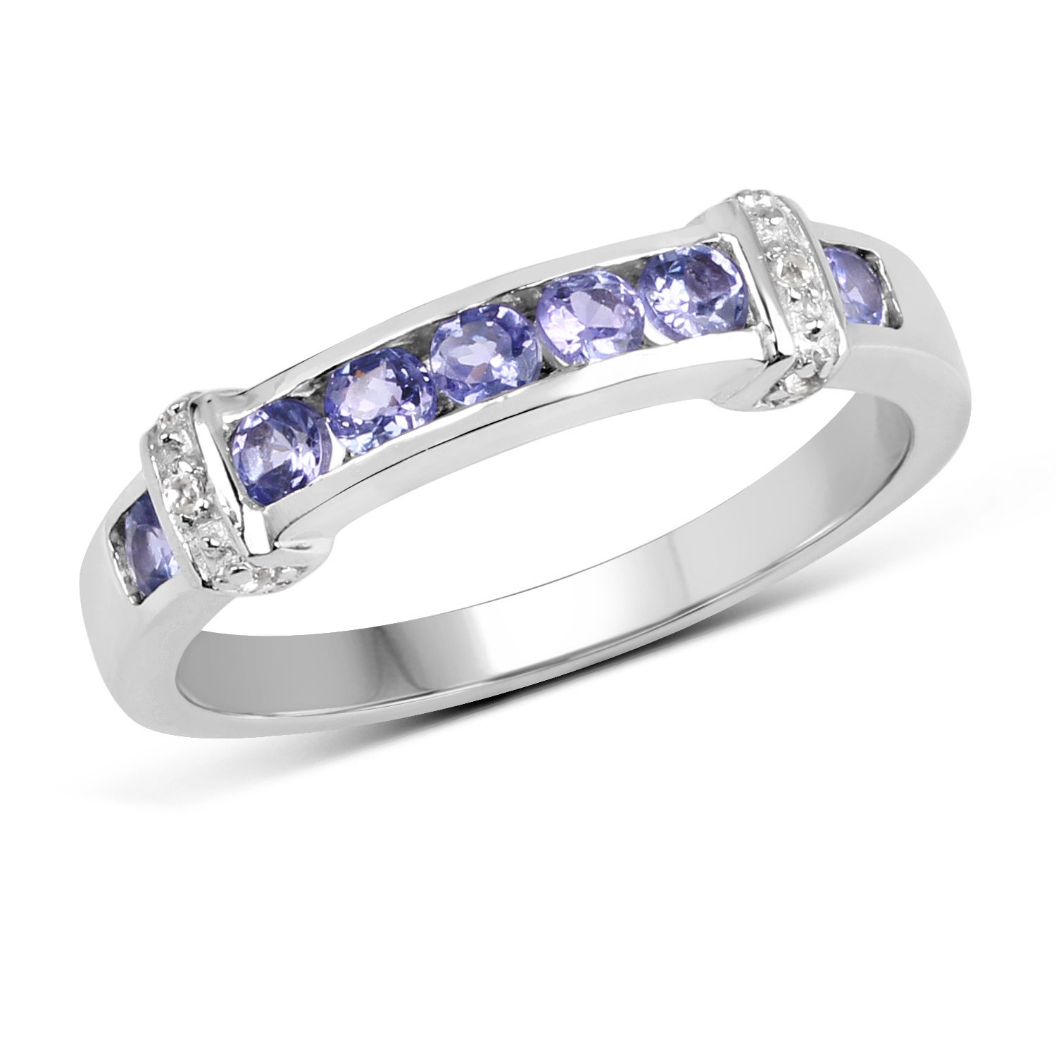 0.52 Carat Genuine Tanzanite and White Topaz .925 Sterling Silver Ring