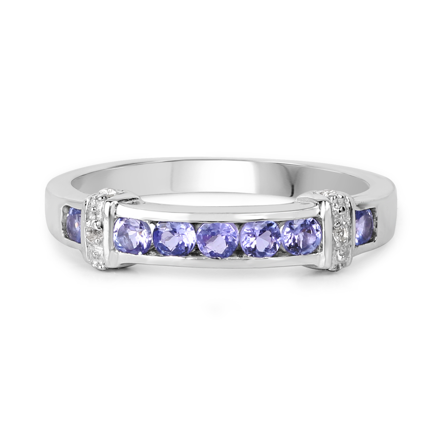0.52 Carat Genuine Tanzanite and White Topaz .925 Sterling Silver Ring