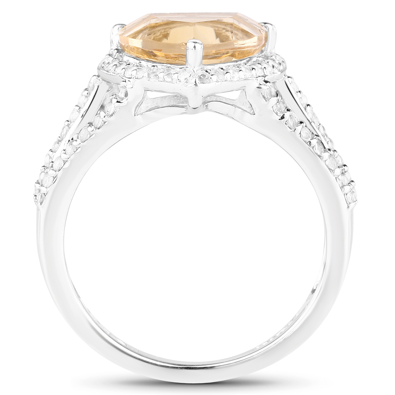 3.06 Carat Genuine Citrine and White Topaz .925 Sterling Silver Ring