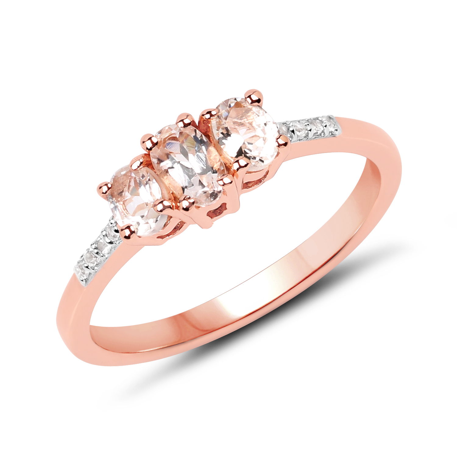14K Rose Gold Plated 0.56 Carat Genuine Morganite & White Topaz .925 Sterling Silver Ring