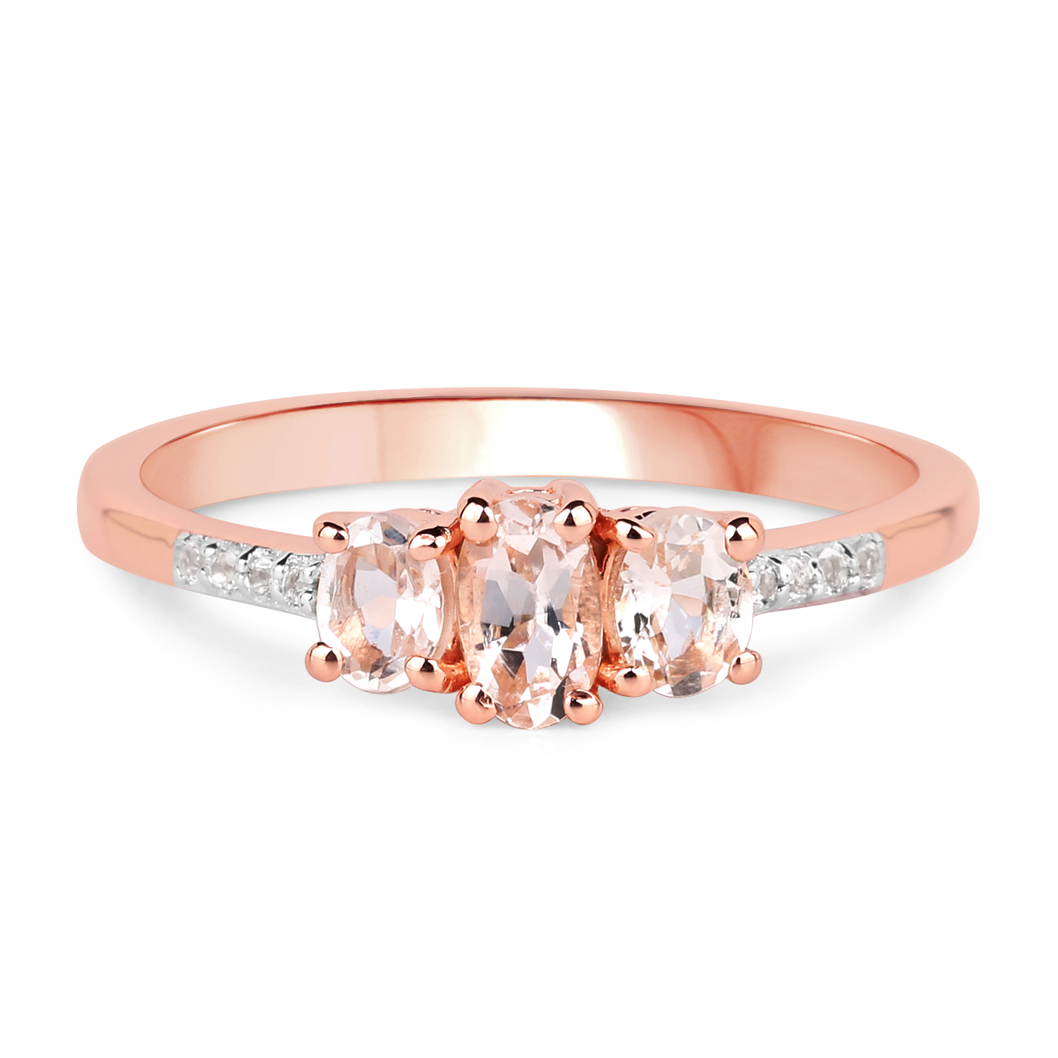 14K Rose Gold Plated 0.56 Carat Genuine Morganite & White Topaz .925 Sterling Silver Ring