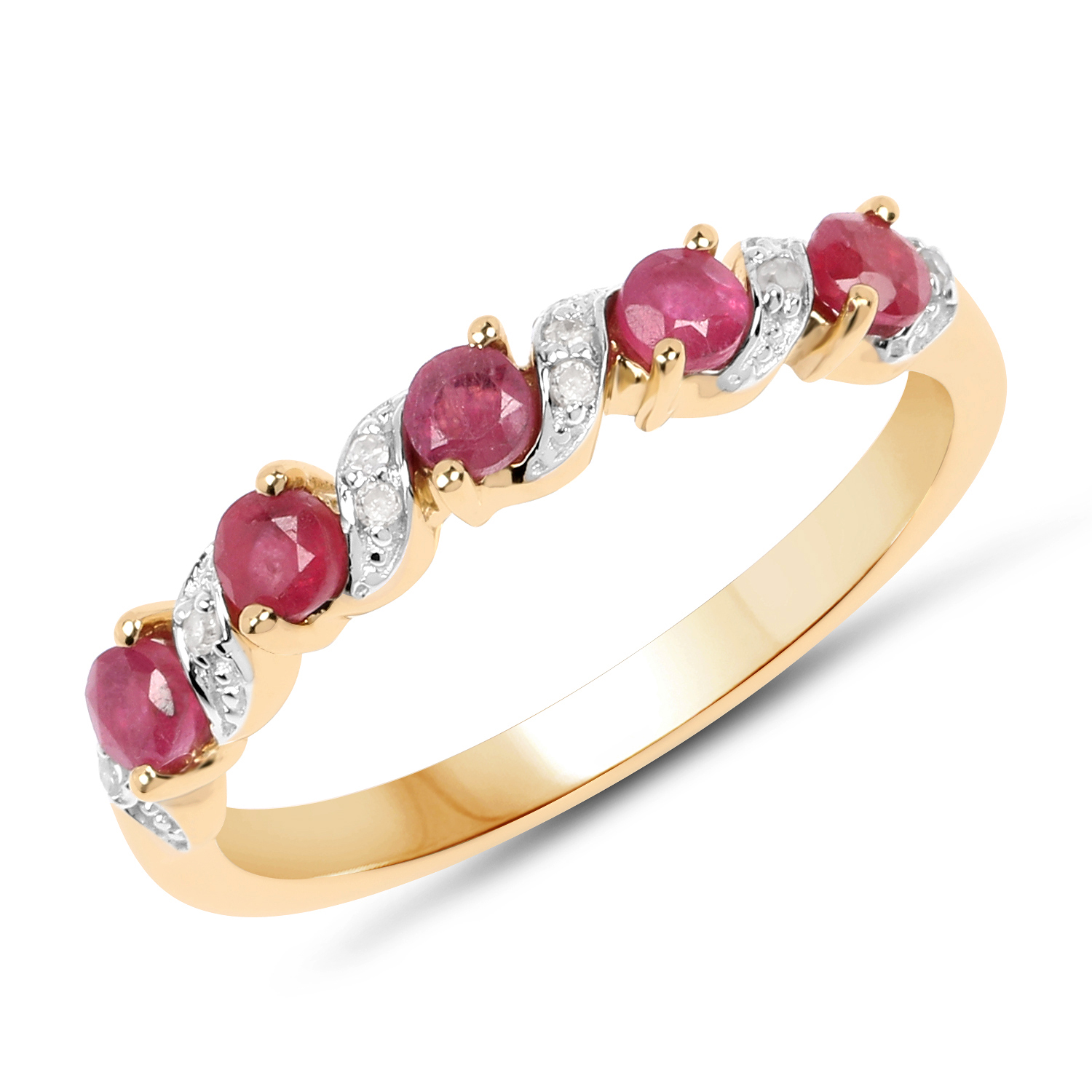 14K Yellow Gold Plated 0.69 Carat Genuine Glass Filled Ruby & White Diamond .925 Sterling Silver Ring