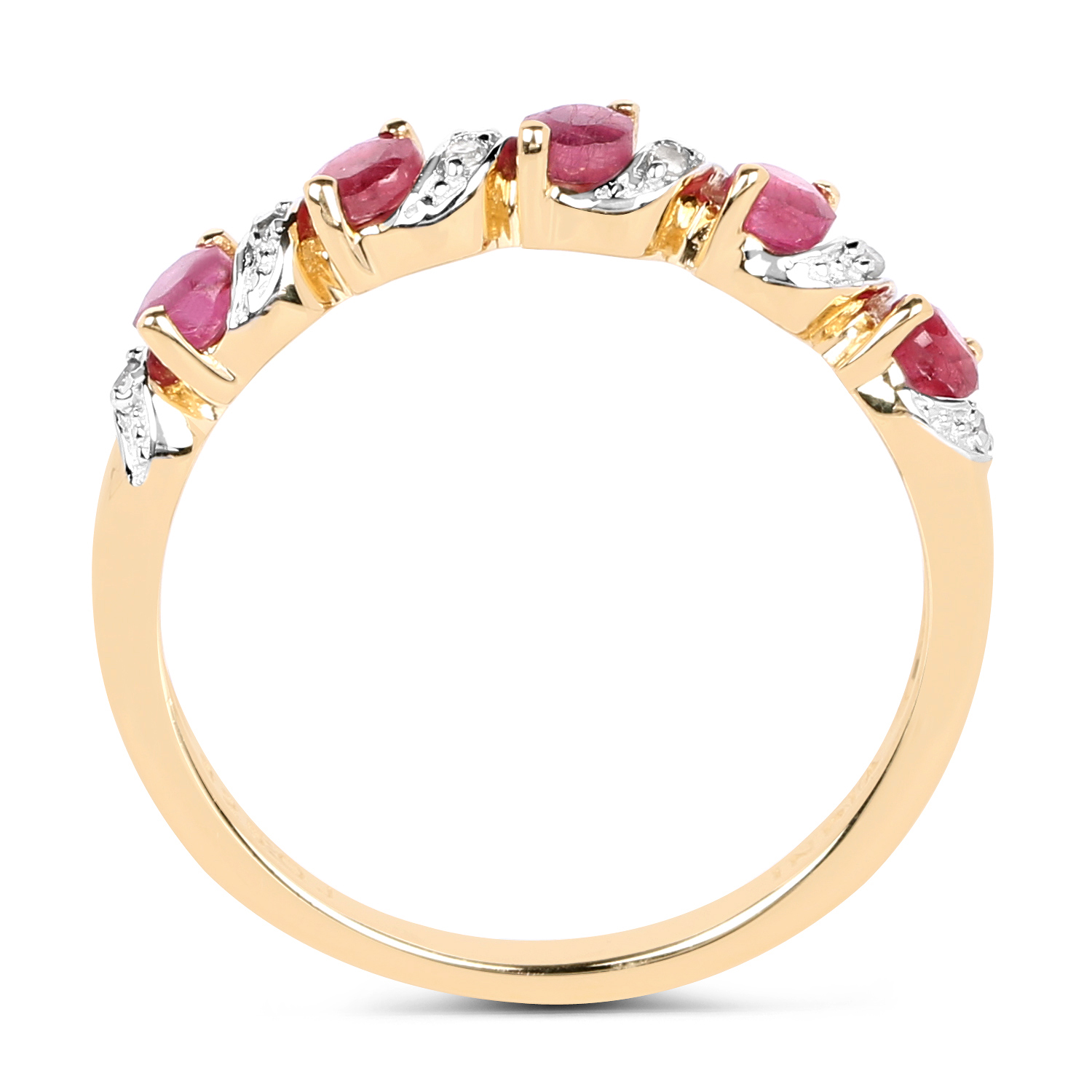 14K Yellow Gold Plated 0.69 Carat Genuine Glass Filled Ruby & White Diamond .925 Sterling Silver Ring