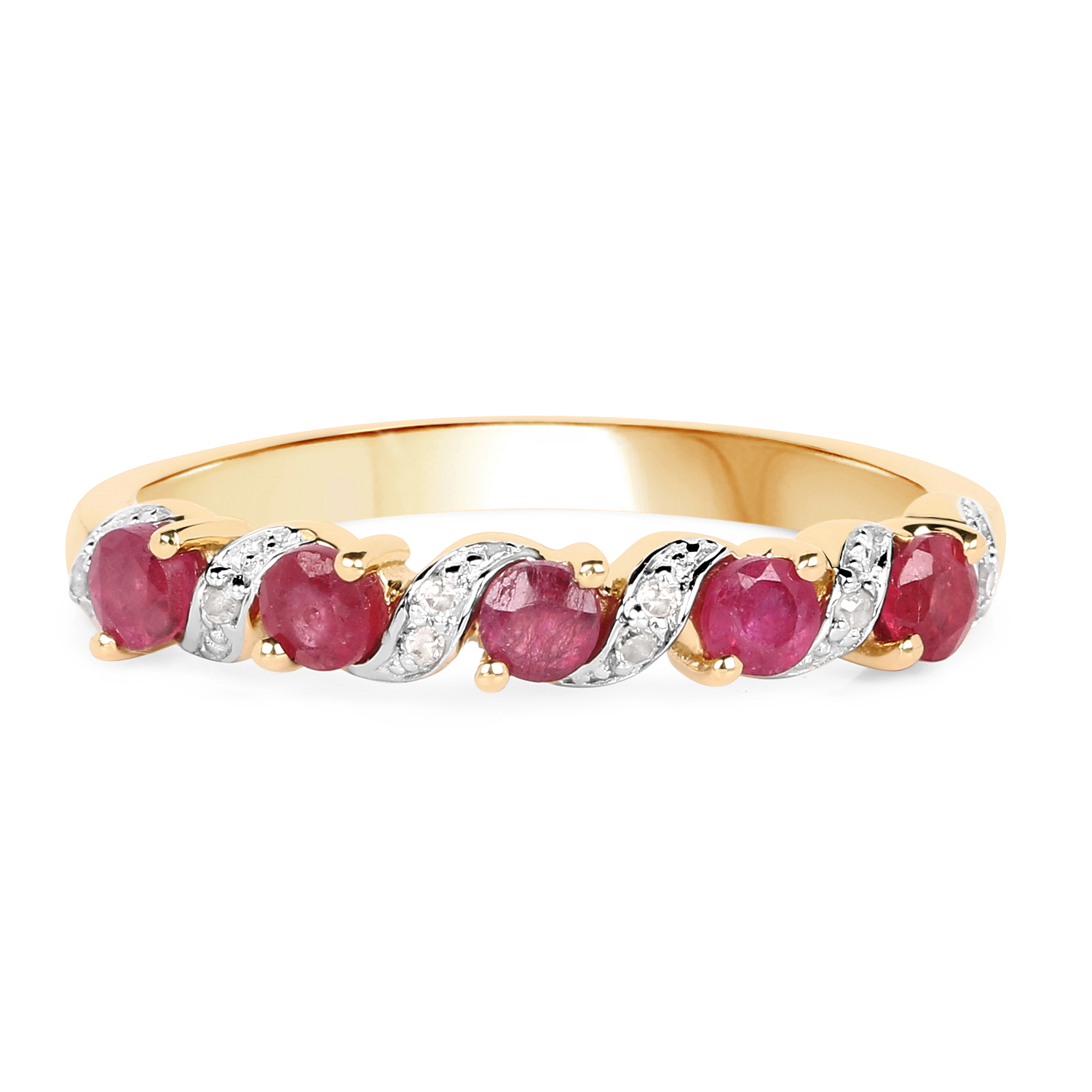 14K Yellow Gold Plated 0.69 Carat Genuine Glass Filled Ruby & White Diamond .925 Sterling Silver Ring