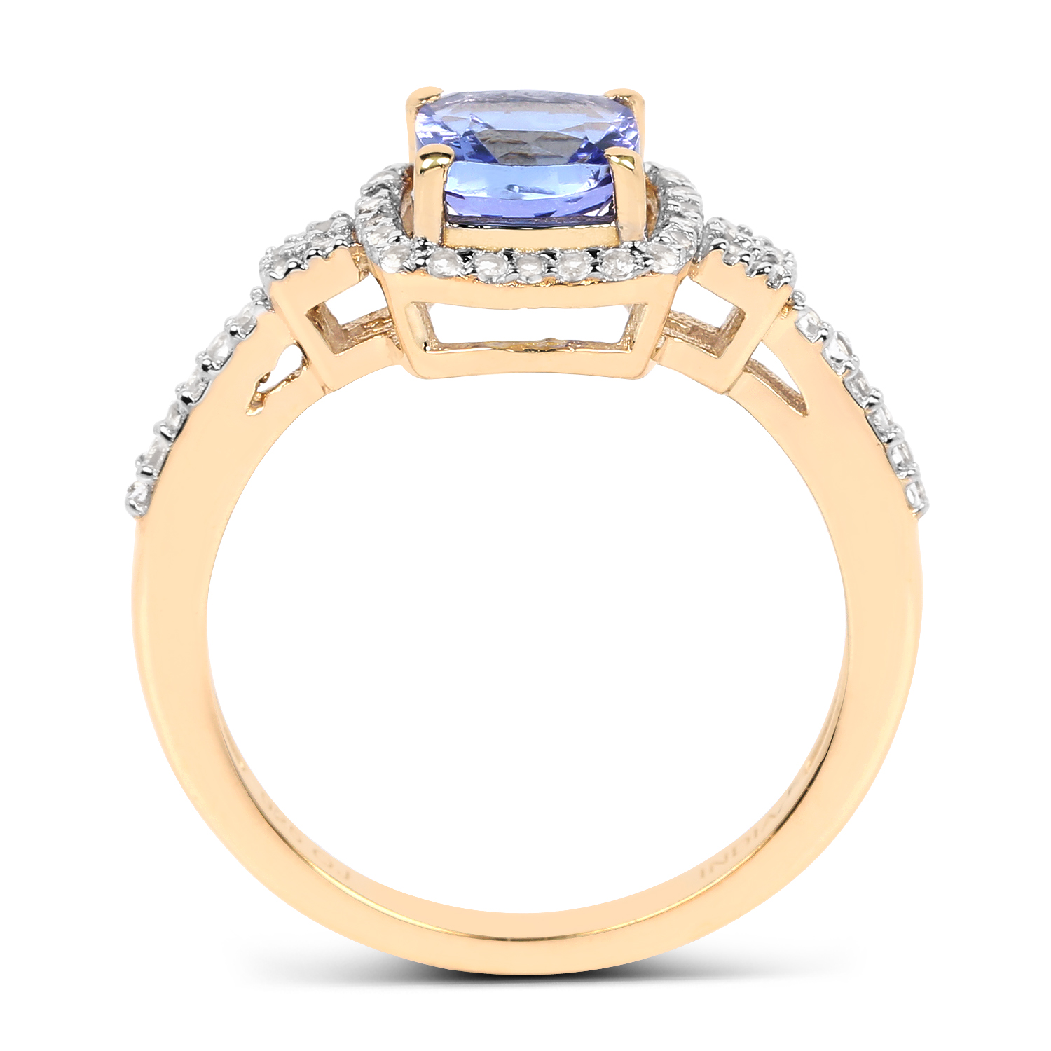 14K Yellow Gold Plated 1.17 Carat Genuine Tanzanite and White Topaz .925 Sterling Silver Ring