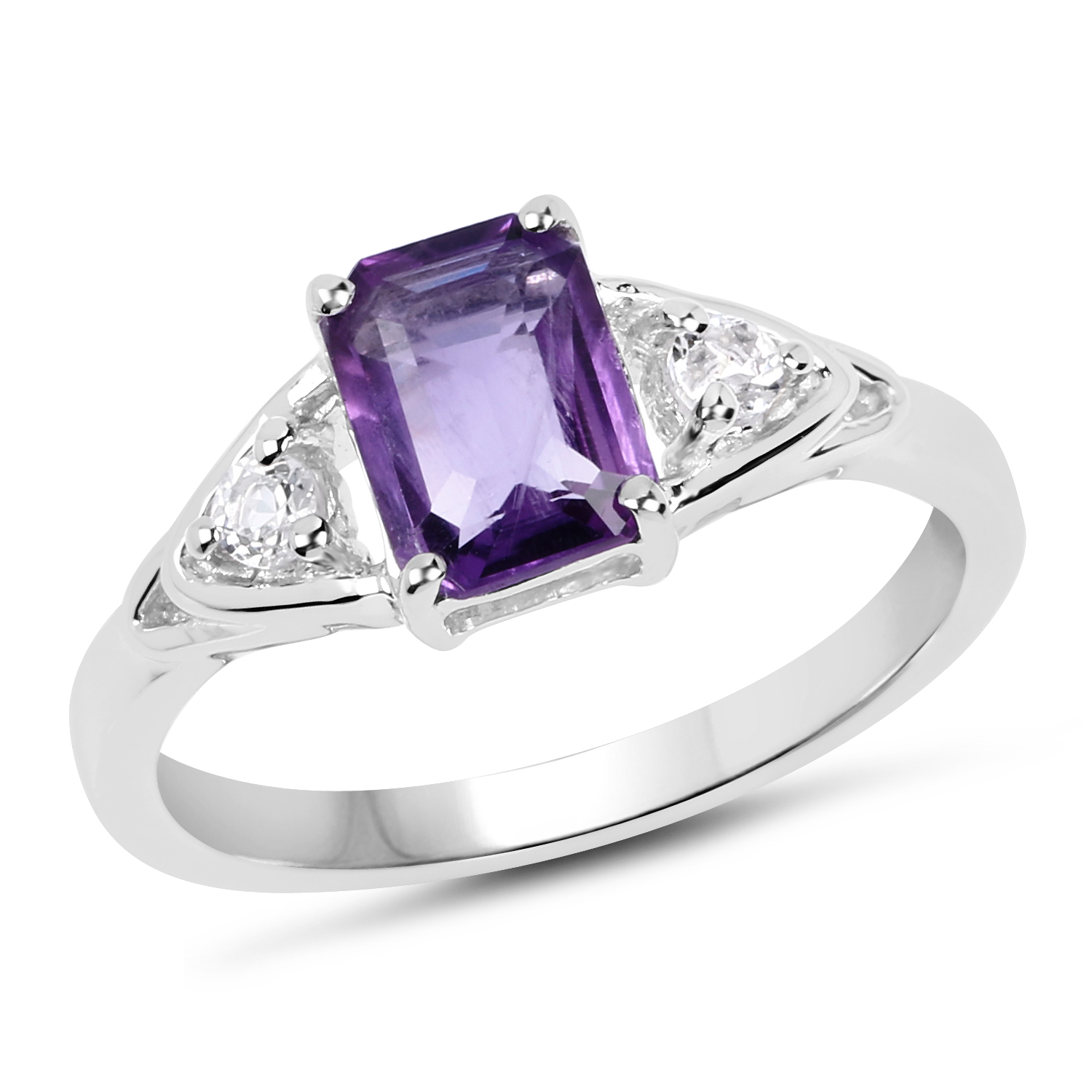 1.46 Carat Genuine Amethyst & White Topaz .925 Sterling Silver Ring