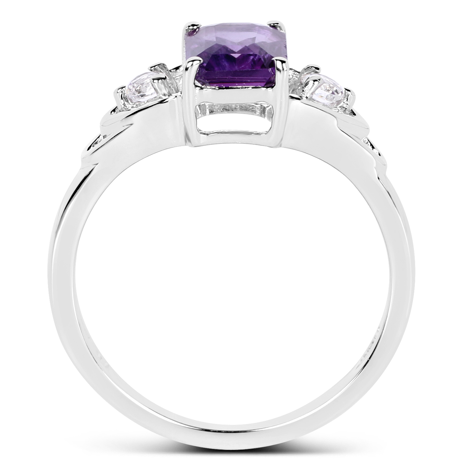 1.46 Carat Genuine Amethyst & White Topaz .925 Sterling Silver Ring