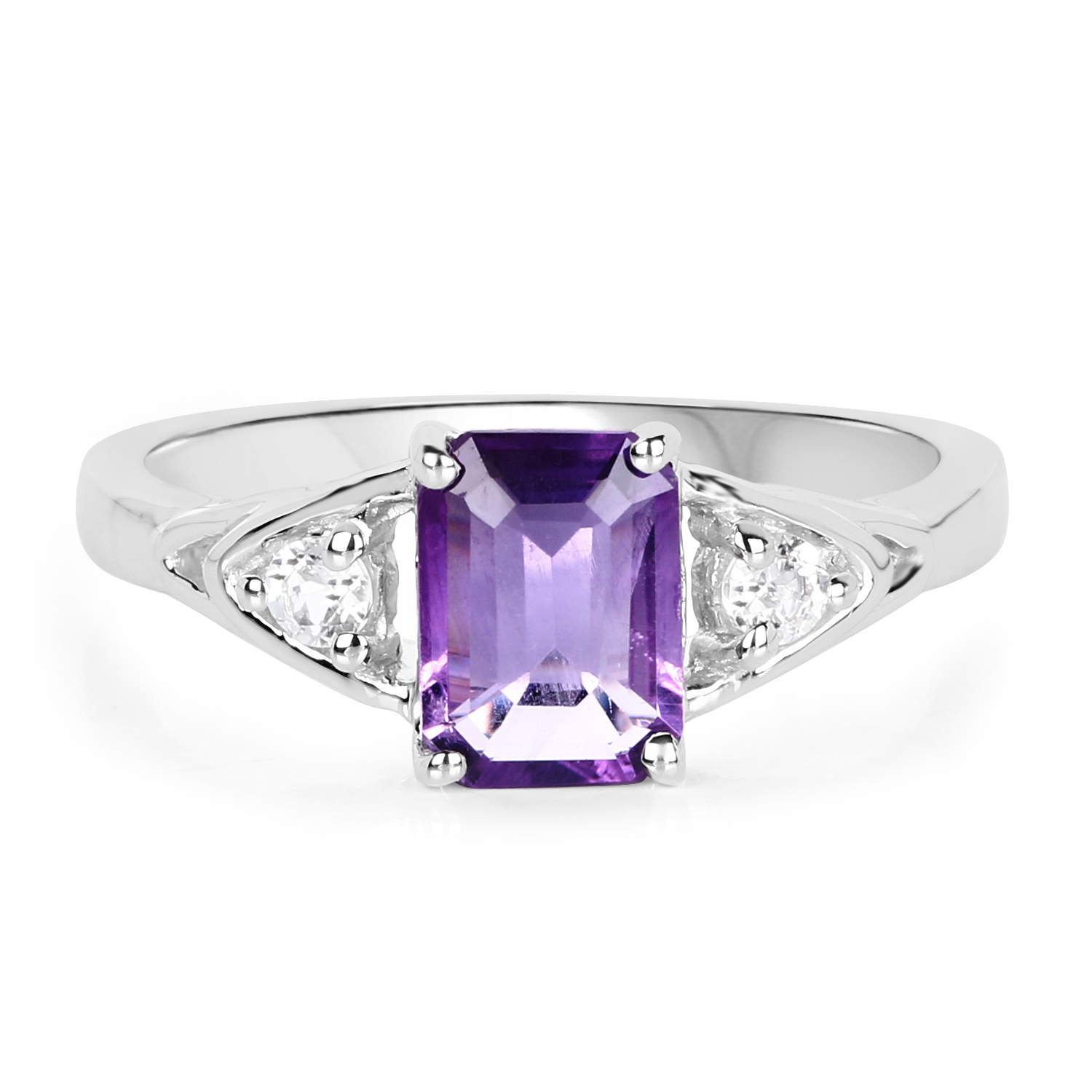1.46 Carat Genuine Amethyst & White Topaz .925 Sterling Silver Ring
