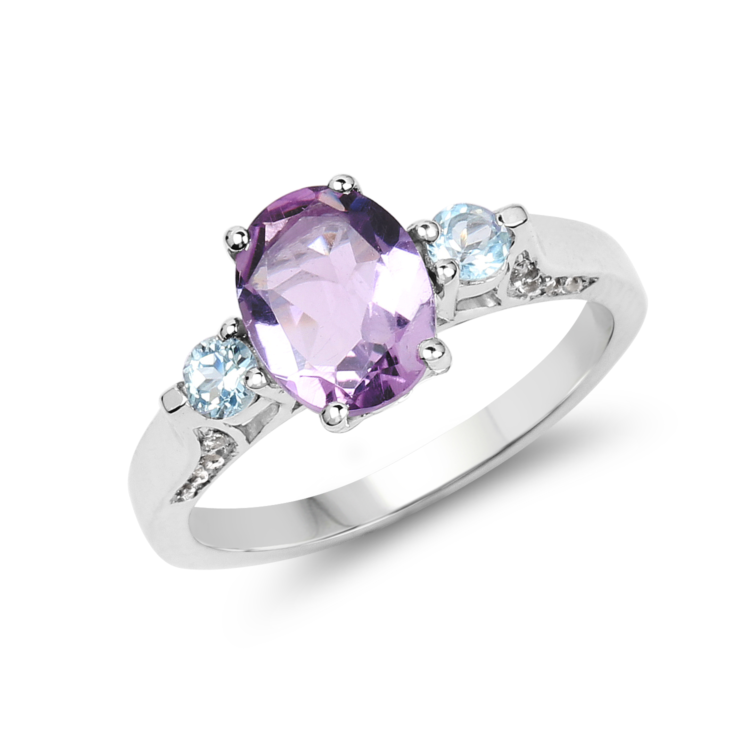 1.92 Carat Genuine Amethyst, Blue Topaz and White Topaz .925 Sterling Silver Ring