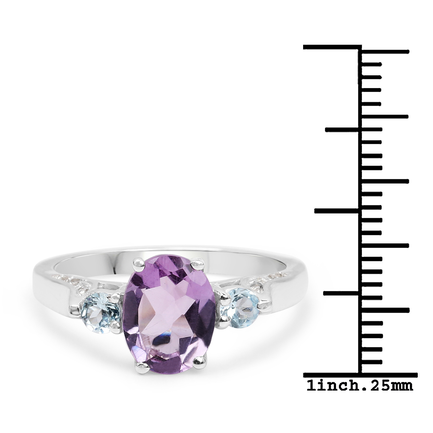 1.92 Carat Genuine Amethyst, Blue Topaz and White Topaz .925 Sterling Silver Ring