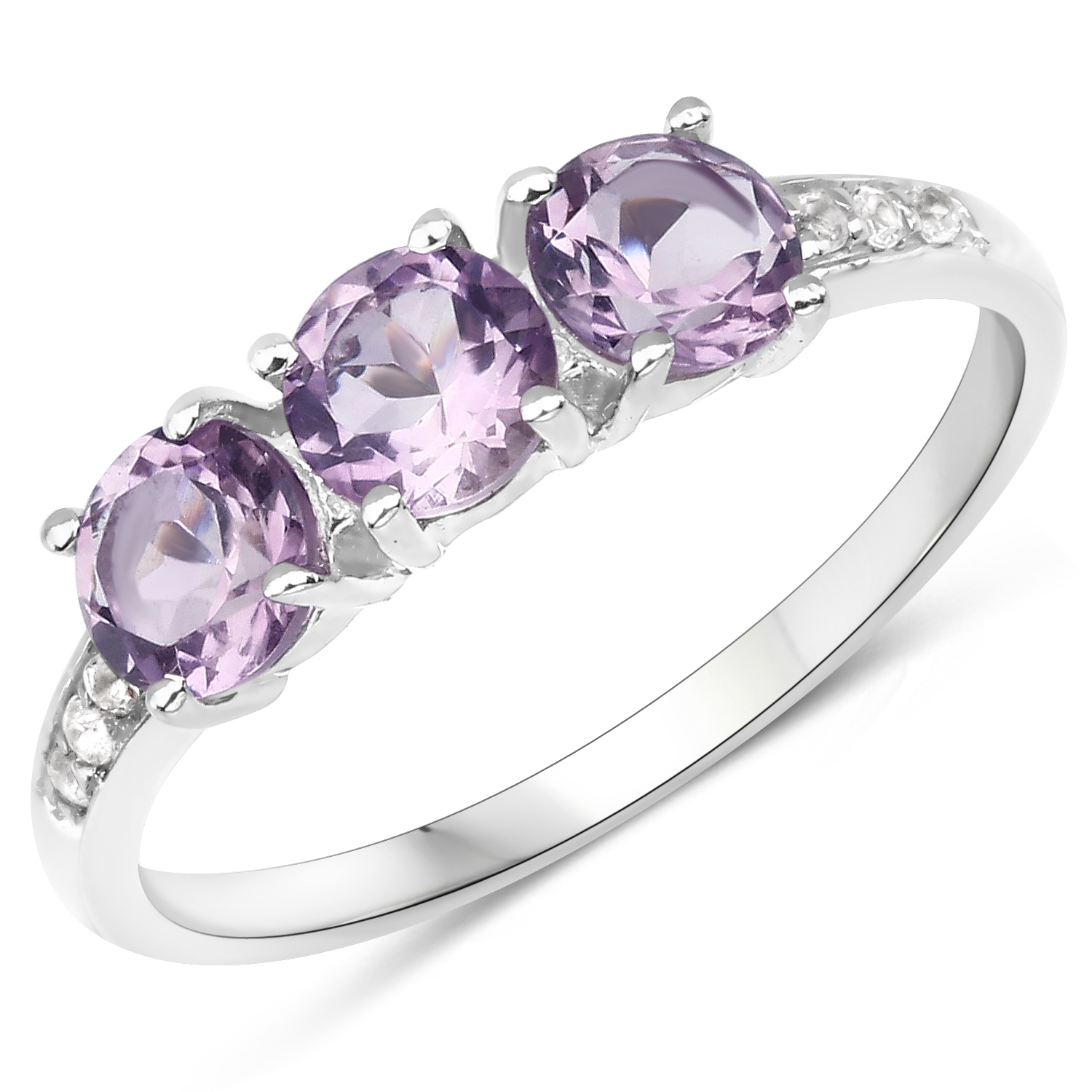 1.44 Carat Genuine Pink Amethyst and White Topaz .925 Sterling Silver Ring
