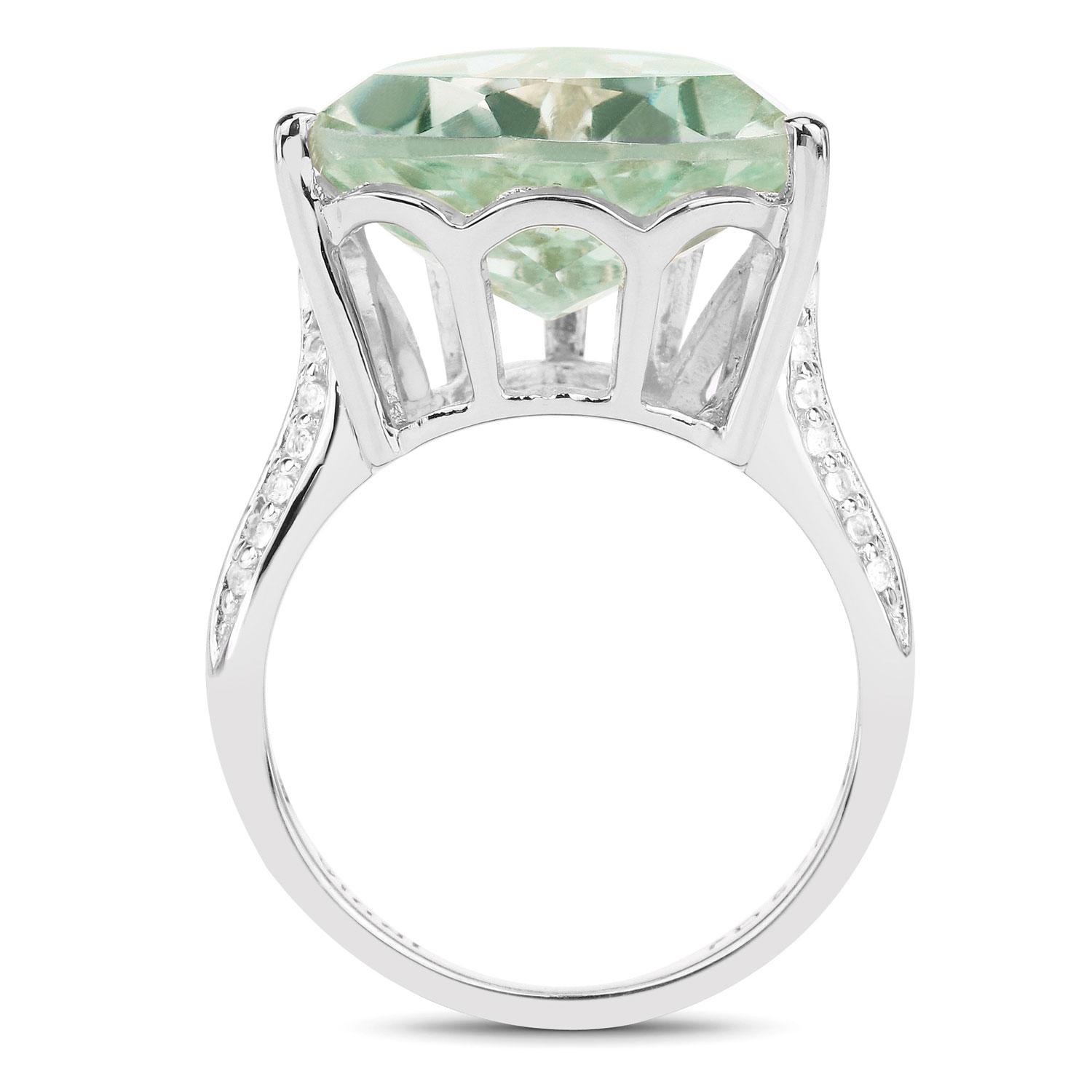8.08 Carat Genuine Green Amethyst and White Topaz .925 Sterling Silver Ring